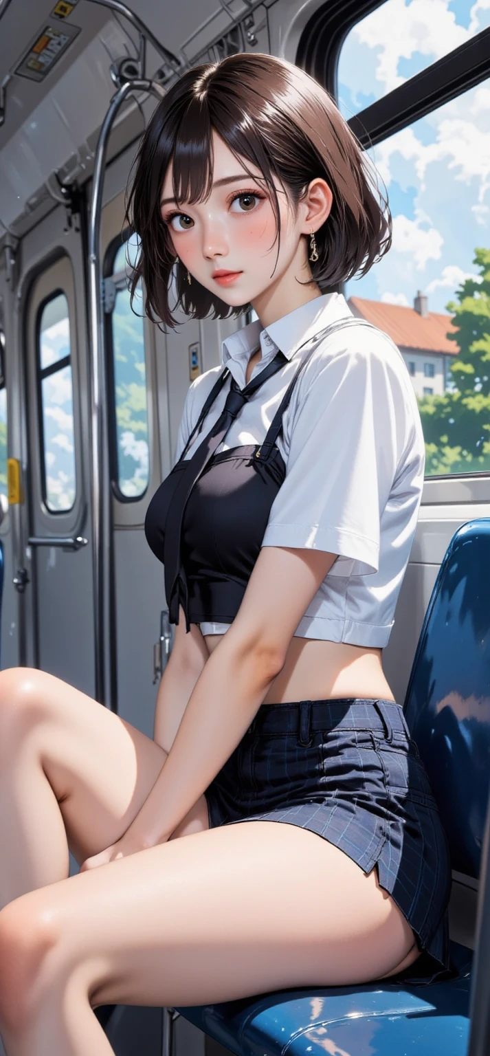 high school girl,(Random sexy dance poses),(Best image quality, (8k), Ultra-realistic, 最high quality, high quality, High resolution, high qualityの質感, Attention to detail, Beautiful details, Fine details, Highly detailed CG, Detailed Texture, Realistic facial expressions, masterpiece, before, dynamic, bold)I can see your panties,My genitals are wet,The pubic area is heaving,Bra is visible