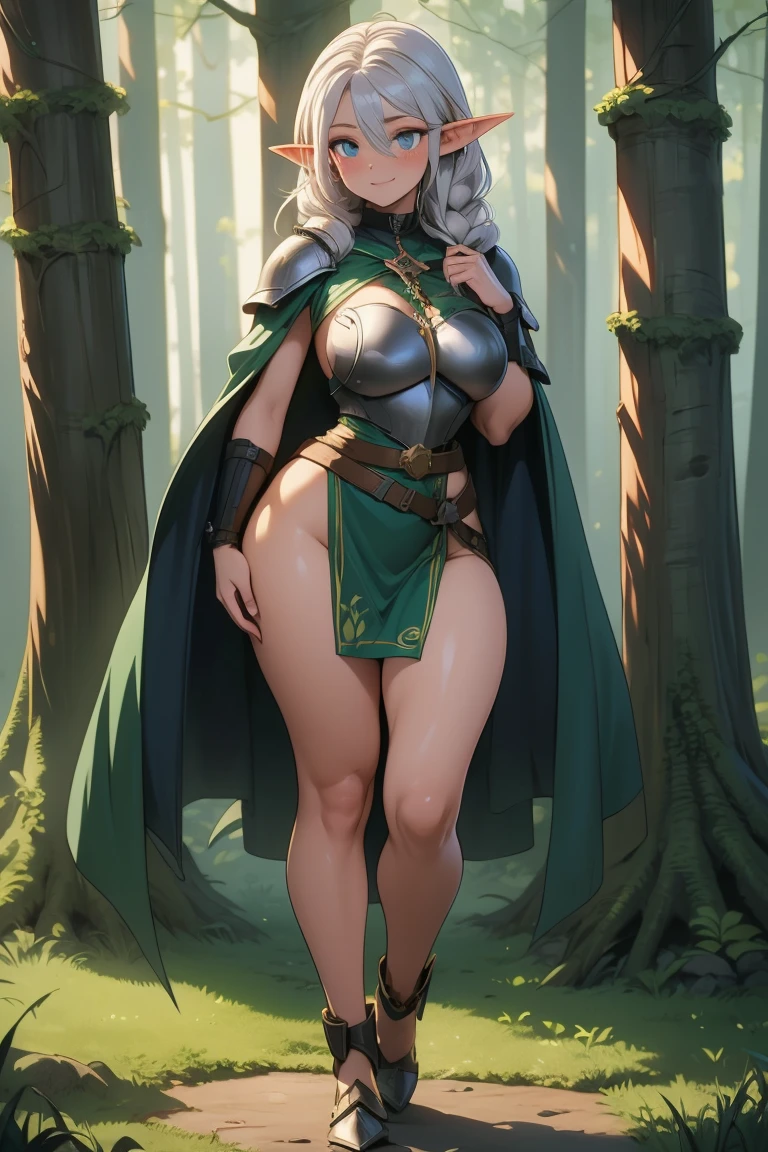 (Best quality), (high resolution), (detailed),1woman, a painfully bloated elf holding belly and chained up, fully clothed
