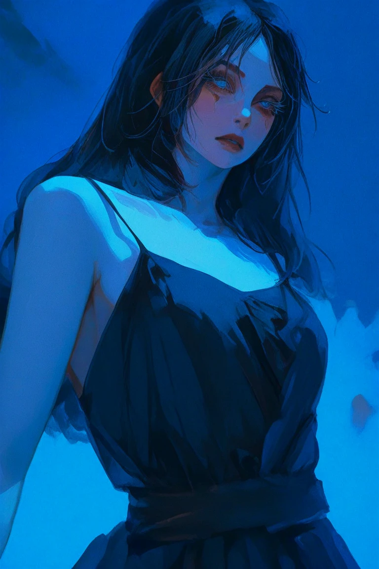 (masterpiece, best quality:1.2), Black Light Art，1 girl, Solitary
