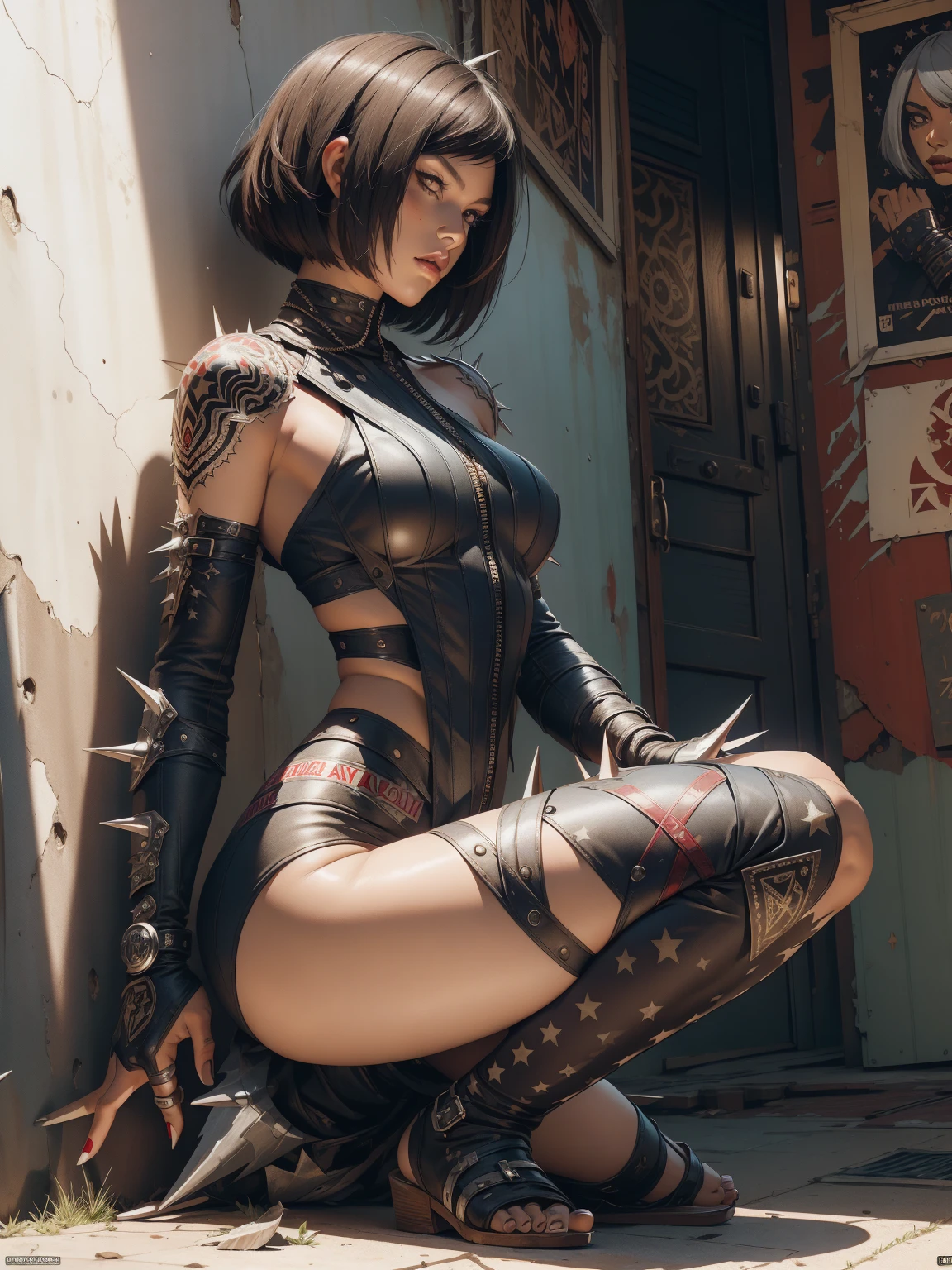 1 mechanical girl, ((super realistic details)), portrait, global illumination, shadows, octane rendering, 8k, super sharp, metallic, complex, ornamental detailed, cool colors, Egyptian details, highly complex details, realistic light, CGsociety trends, glowing eyes, facing camera, neon details, mechanical limbs, blood vessels attached to tubes, mechanical vertebrae attached to the back, mechanical cervical vertebrae attached to the neck, sitting, wires and cables attached to the head, (stockings heel), (red blood ), (black armor), (transparent bone)