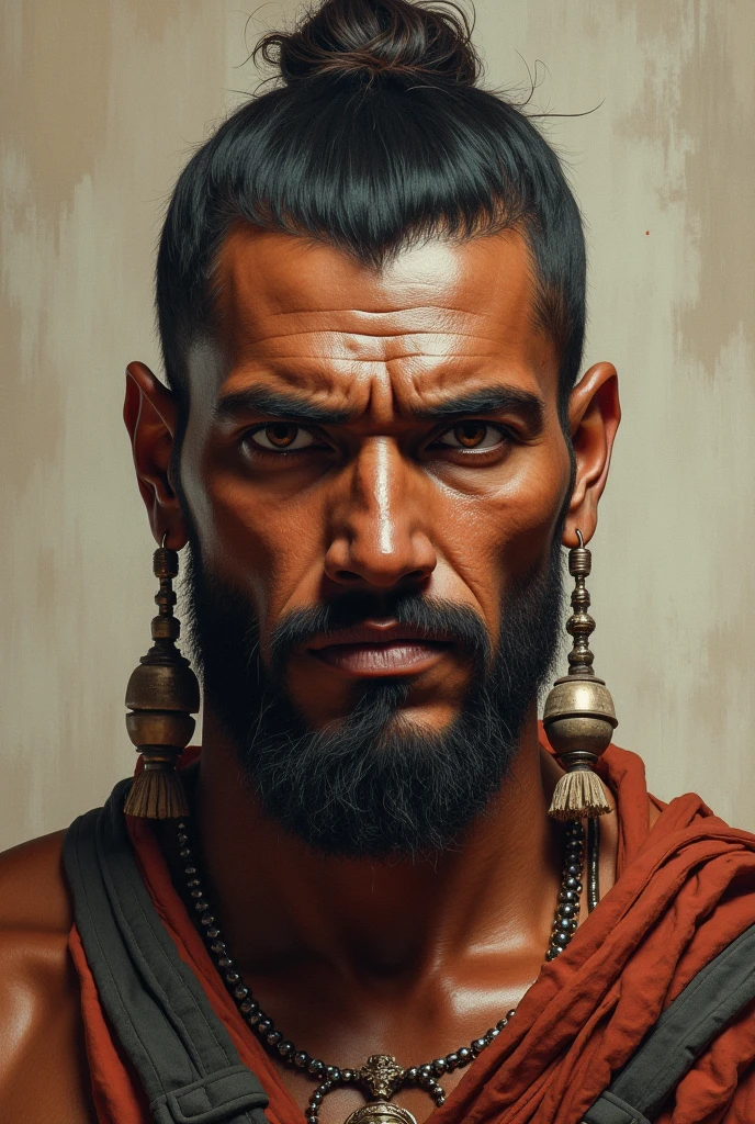 (masterpiece, intricately detailed, highest resolution, best quality:1.2), (doujin), a cocky Arabian sheik,a 24 y.o muscle stud with a muscular physique sitting on a chair with black eyes,dark-skinned male, wearing bondage attire, bracelets, necklace, jewelry, (excessive cum), (cum on body), (cum drip), flaccid penis,saggy balls,hairy chest,vascular,muscle striations,soft light,fantastic realism,