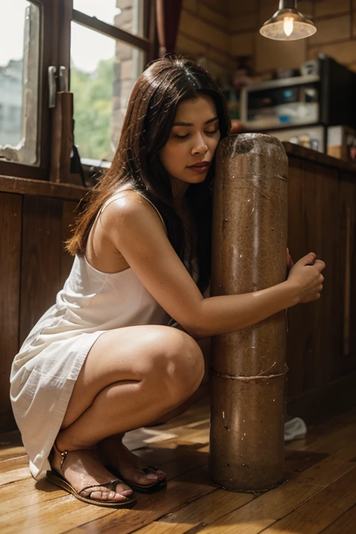 A girl desperately trying to relieve herself、(Correct ??????? of the fingers)、（Draw hands and feet separately)、very beautiful、Ideal proportions、natural breasts、Very stylish、(Food section of a supermarket:1.37)、(Squat with your legs wide apart:1.37)、(Place your hands on your knees)、(Anguished expression:1.4)、Close-up、photograph、High resolution、Super detailed、Bright colors、Soft lighting、
