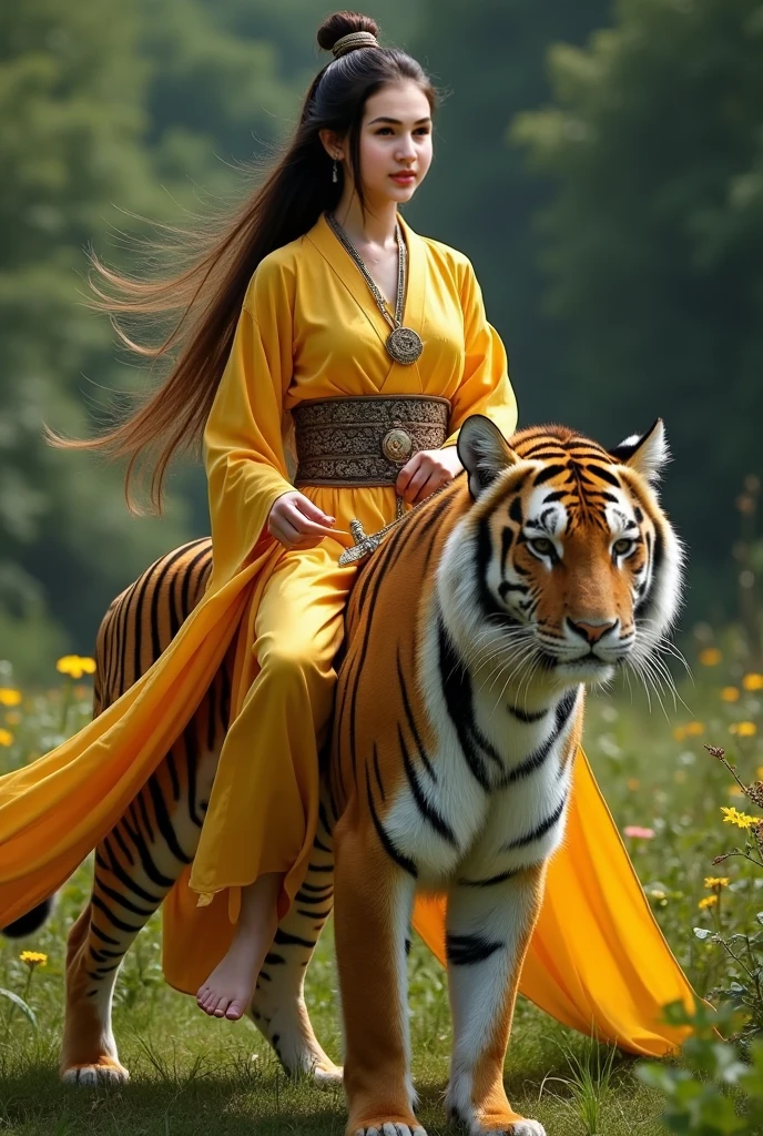 ((HD photo)),ultra realistic,(masterpiece, 8k uhd, HDR, extreme detailed, intricate details, best quality, professional, vivid colors),((1girl wearing costume and riding on a a white tiger in Jungle:1.5)),Reins,(Traditional headwear:1.5),(soft lighting:1.3),(Professional Portrait Photography:1.2),(photo-realistic-detailed:1.5),((Jungle scape)),looking at viewer,dutch angle,absurdres:1.2, Kodak portra 400, film grain, blurry background, bokeh:1.2, lens flare, (vibrant color:1), (pureerosface_v1:0.5), ,(((Chinese Miao clothing style:1)))