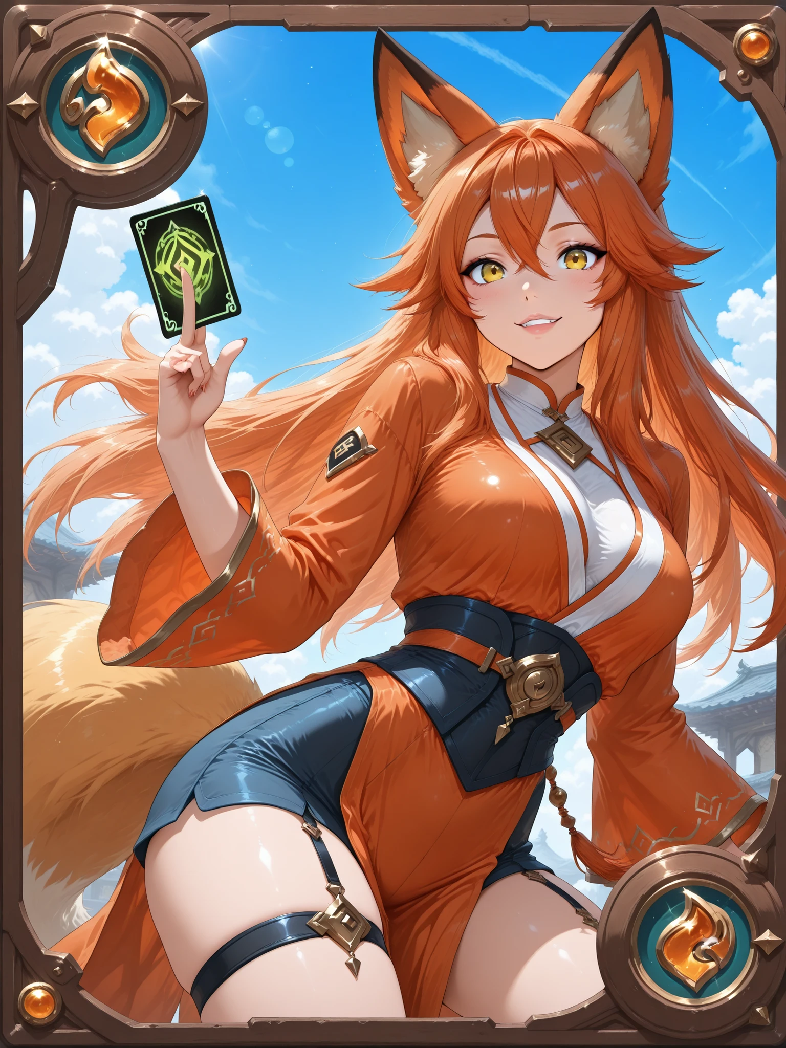 (1boy,fox girl), (hearthstone_card, glitter processing