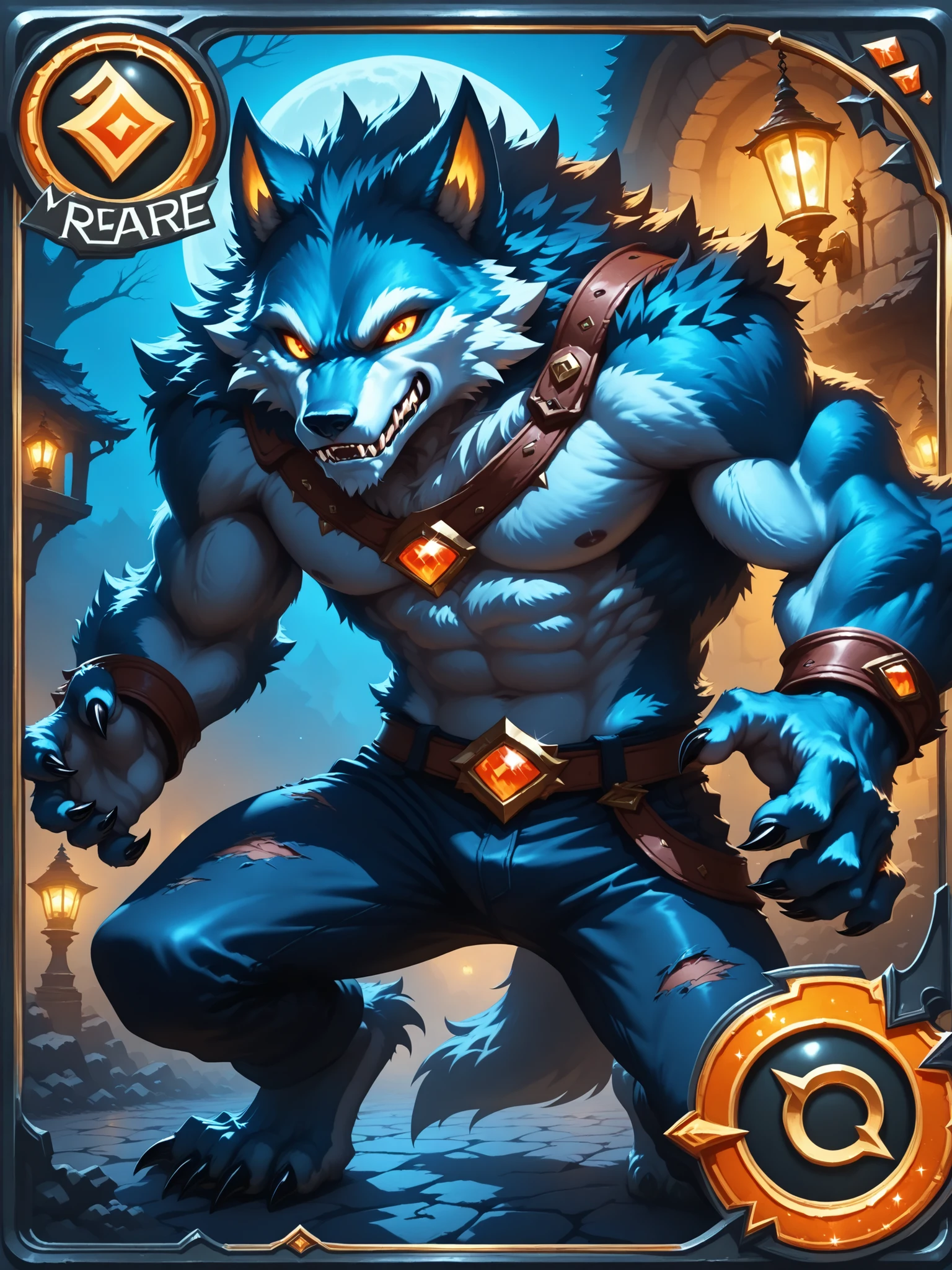 (1boy,werewolf), hearthstone_card, glitter processing