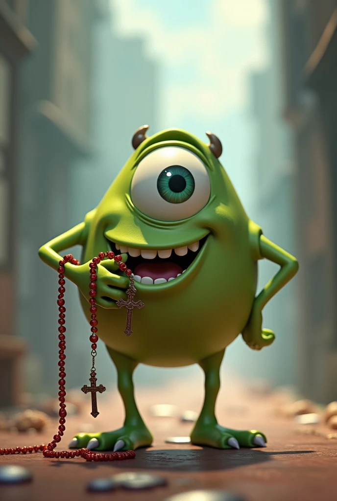 create mike wazowski worshiping jesus in church