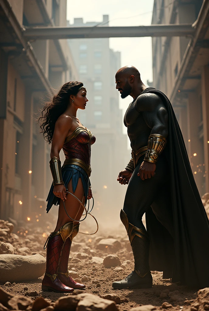 Darkseid from the Justice League movie hypnotizing Wonder Woman Gal Gadot nude, their eyes have a yellow glow, nude