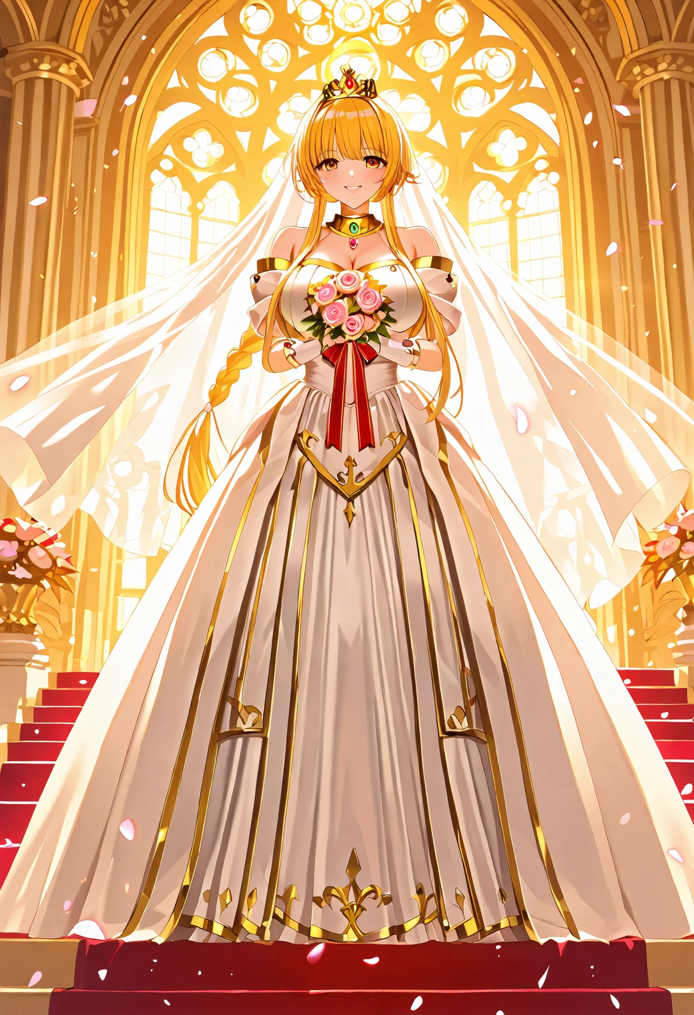 "wedding ceremony", "epic fantasy", "romantic love story", "elegant princess gown", "handsome prince", "golden palace", "magical atmosphere", "majestic wedding", "symbolic reunion", "emotional connection", "beautiful couple", "heartfelt vows", "glowing happiness", "whimsical fantasy", "elegant royal attire", "dreamy landscape", "timeless love", "magical lighting", "serene moment", "heartwarming celebration"