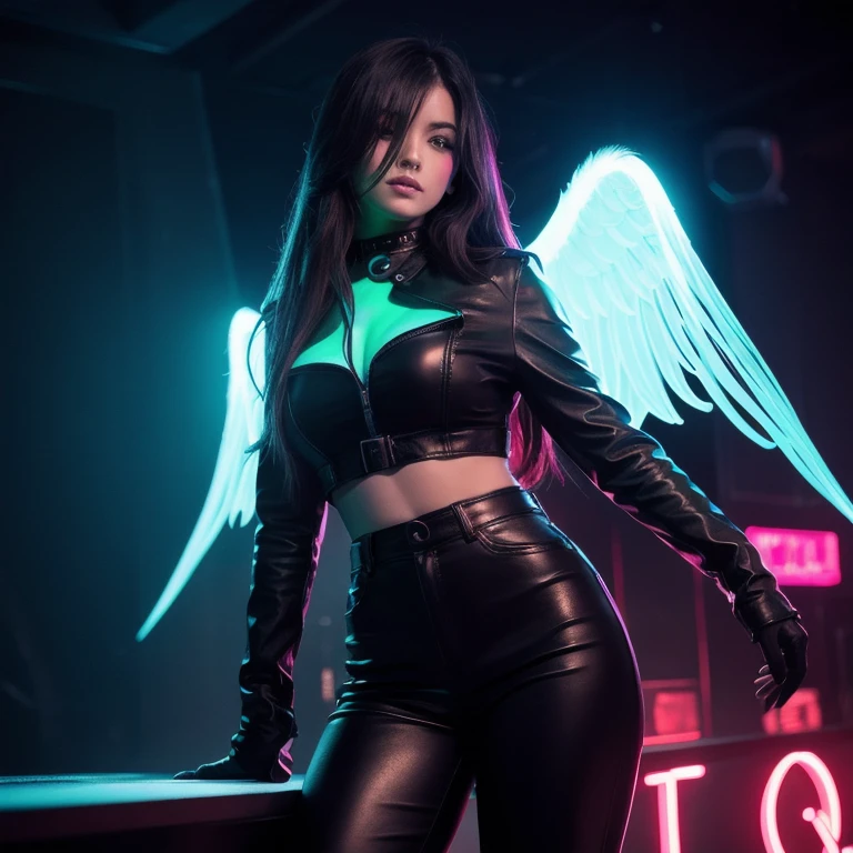 A beautiful hyperreal woman who represents Sailor Moon. Black hair, very big breasts, giant butt, tiny waist. Her face has Japanese anime features. She has long straight black hair down to her waist. Bangs: She has short, blunt bangs that frame her face and curve to the sides. She wears a bold and empowering ensemble fit for a superheroine, with the foundation being lingerie-inspired attire. The outfit consists of a daring neon pink bodysuit crafted from luxurious satin or silk, serving as the base layer for her superhero costume. The bodysuit features intricate lace detailing in vibrant hues, reminiscent of lingerie from Victoria's Secret, in neon yellow. To complement the lingerie-inspired bodysuit, she wears a flowing cape in a rich jewel tone, such as deep neon pink, adding a touch of drama and elegance to her ensemble. The cape is adorned with shimmering accents or metallic embroidery, further enhancing her superhero persona in neon yellow.
Her accessories include a sleek and stylish mask in a coordinating neon yellow, adding an air of mystery and sophistication to her look. She wears thigh-high boots crafted from supple neon pink leather or suede, with metallic accents or lace-up details, completing her powerful and dynamic appearance.
For makeup, she opts for a bold and glamorous look, with dramatic winged eyeliner in neon pink and a bold lip in a complementary neon yellow shade to her cape. Her hair is styled in voluminous waves or a sleek updo, adding to her overall aura of confidence and strength. With a determined expression on her face, she exudes confidence and charisma as she embraces her role as a modern-day superheroine.
