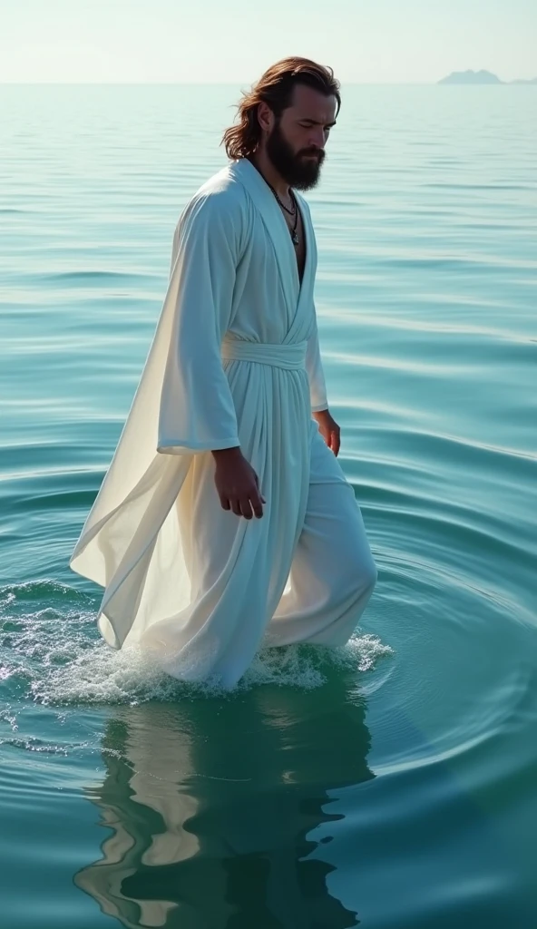 A man in a white robe with a turban is crying on the beach, the man is a handsome teenager, Intricate details、Hyperrealistic、8k、Highest quality、Photorealistic、masterpiece