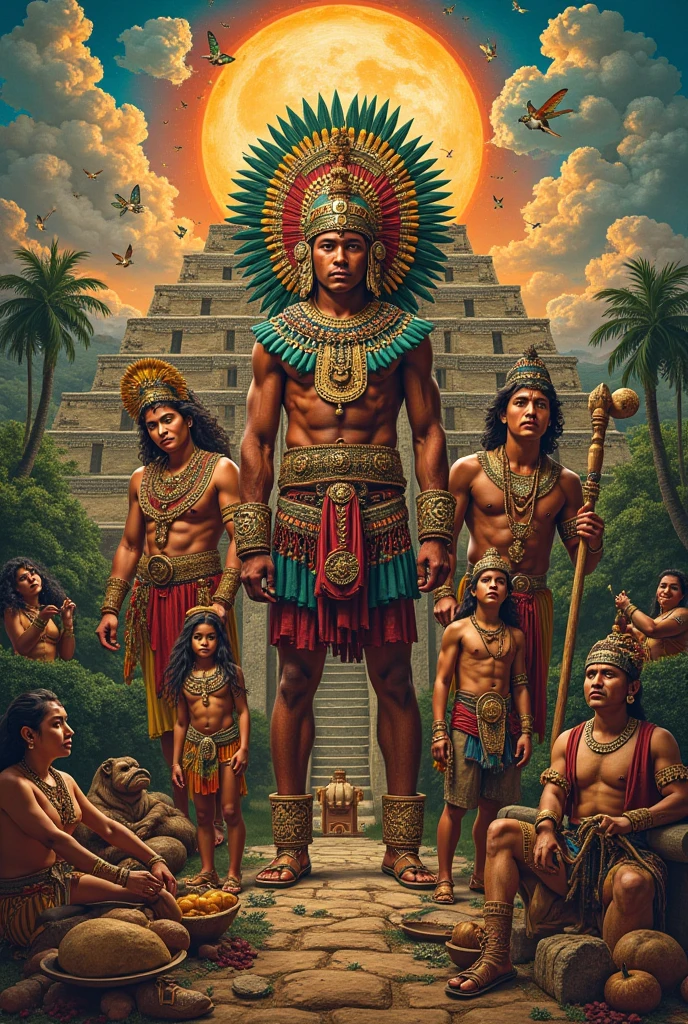 a detailed low relief sculpture of Inca and Aztec gods in the mountains, black background, cinematic lighting, intricate details, photorealistic