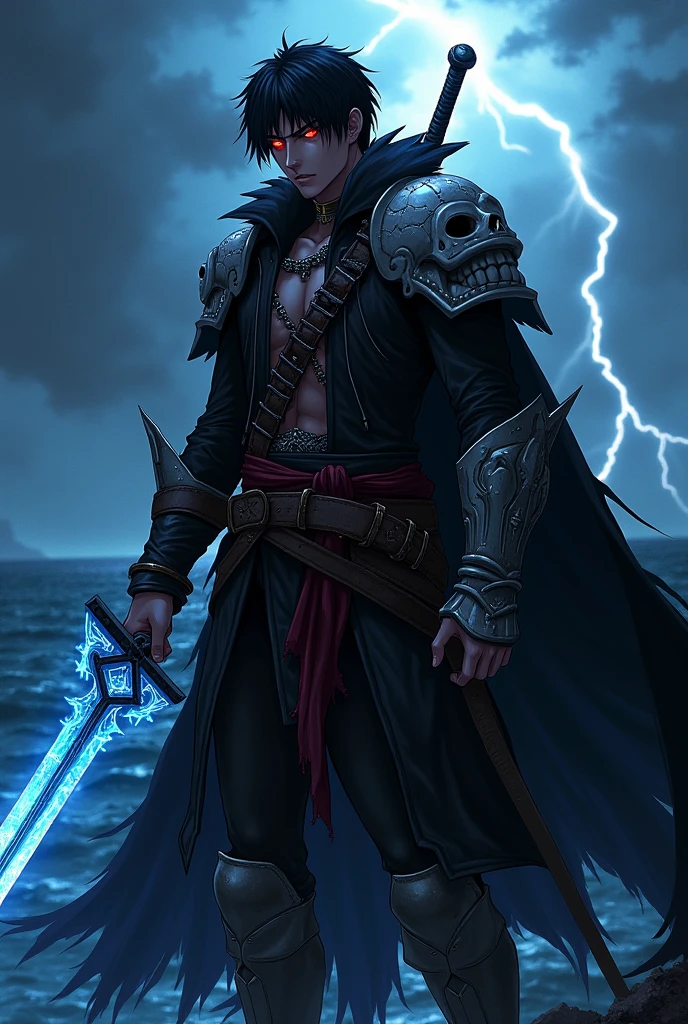 (((Space Theme))) (((Space Pirate))) (((Solo))) (((naked upper body))) (((black haired man))) (((pirate hat))) (((technological saber sword))) (((full body))) (((tattoo)))
