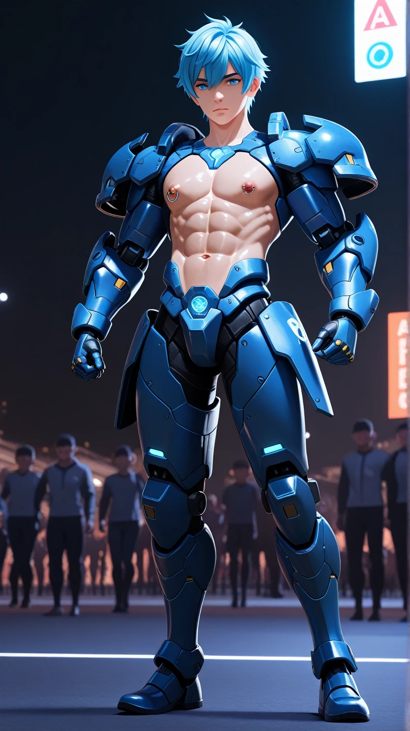 Model design,Tide play blind box,3D naked boy,GK, The whole body of the character,base,Wu Shixun,Raised sexy,Handsome cybernetic boy looking at camera lingerie detailed muscular reality masterpiece,musculous