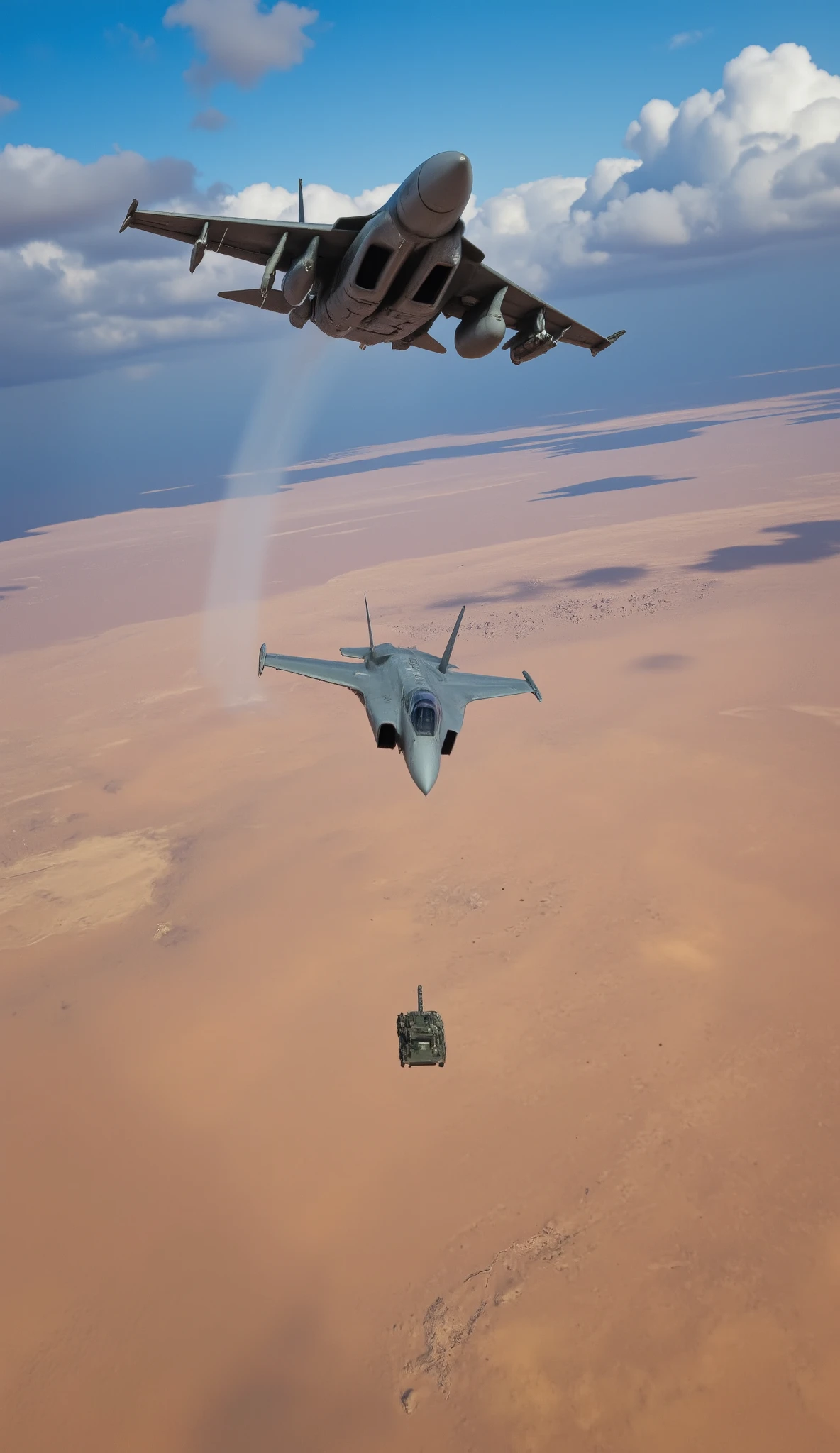 high resolution images、護衛任務中のF-14マーベリックのhigh resolution images、creative image、fly low over the desert near Baghdat near Iran(escort an M-1 Abrams passing close to the ground)、F-14 during a surveillance flight、Pass close to the ground(Famous Paintings))、under dramatic blue skies、F-14、a sonic boom is occurring、Windless Day、Another F-14 perspective。