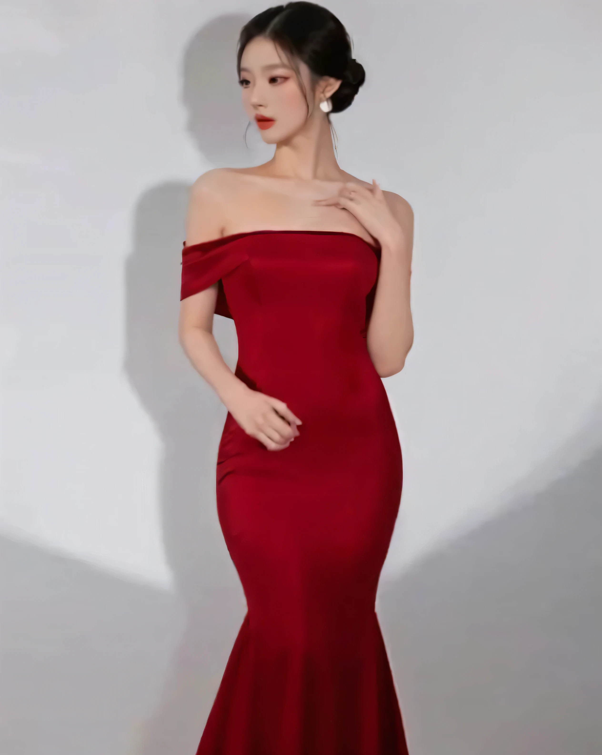 Won-young a woman in a dress rojo posing for a picture, elegant dress rojo, Elegant and graceful , wearing an elegante dress, wearing an evening dress, dress rojo, wearing dress rojo, wearing a dress rojo, wearing long dress, in a dress rojo, graceful and elegant, dressed in formal red attire, elegante dress, long dress, Llevando un dress formal, cheongsam, dress, There are no deformations in the image or in the woman, better quality, masterpiece, Ultra Resolution Anatomy.