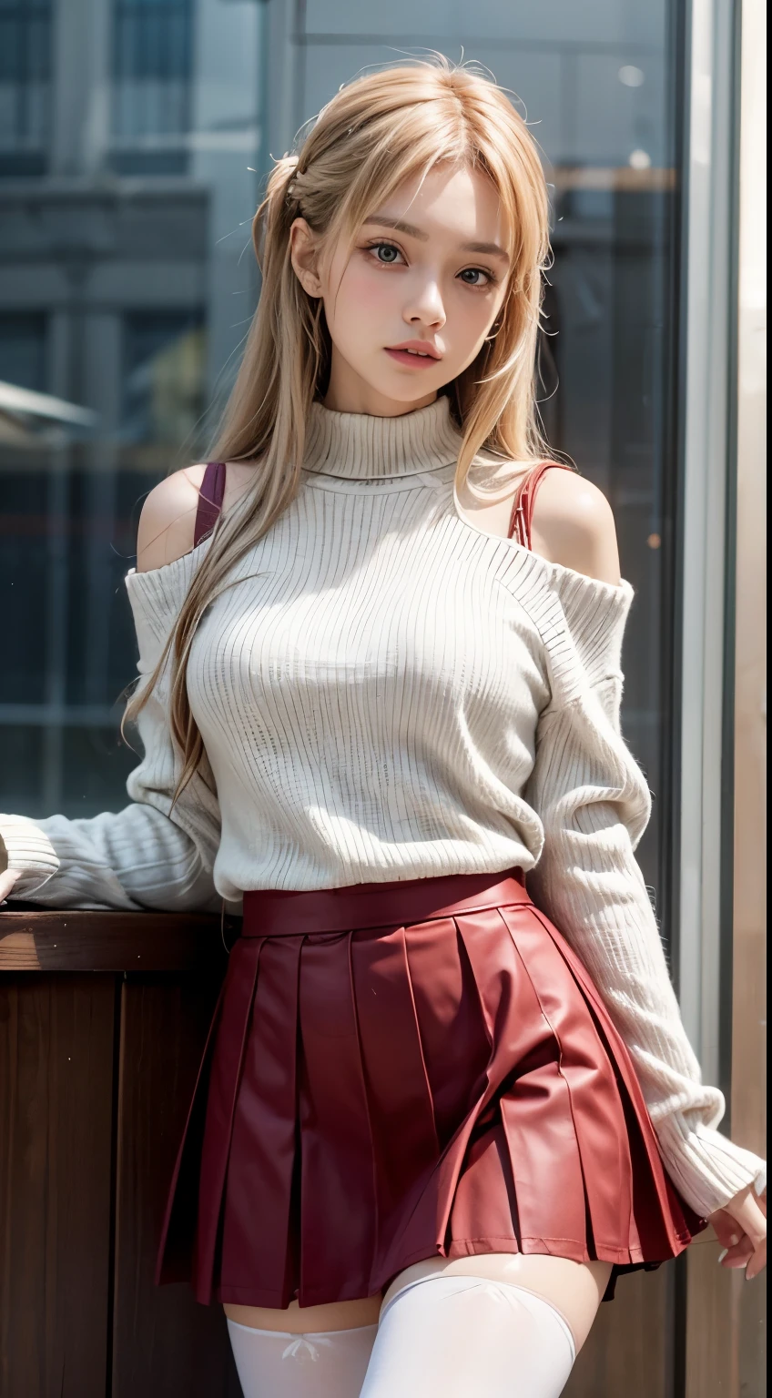 (RAW shooting:1.2)、(photorealistic:1.4)、(masterpiece:1.3)、(highest quality:1.4)、(Beautiful woman with perfect body:1.4)、young japanese woman、(cute:1.2)、(full body shot)、7 head and body、(Medium chest:1.3)、beautiful breasts、(slender and beautiful girl)、(Sexy model pose with chest sticking out:1.3)、dream-like、happy smile、(beautiful detailed eyes)、(charming big eyes)、(beautiful double eyelids)、(beautiful and detailed face)、(short bob:1.3)、cute、diagonal bangs、view audience、(loose white wool sweater、off shoulder、tight mini skirt、black thick pantyhose、Snow boots:1.3)、(beautiful thighs)、(snow mountain、snow scene:1.3)、Snow flickers、Bokeh、