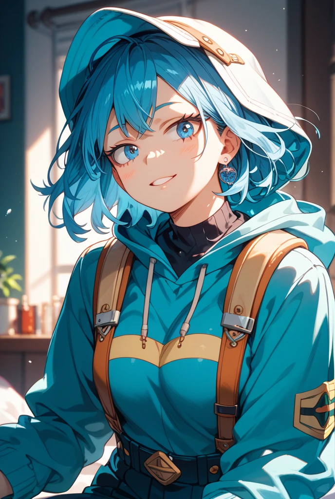 cool girl、I'm wearing a half mask、Pro Hero、「My Hero Academia」from Yukifune Elisa、There is a hood、Blue Hair