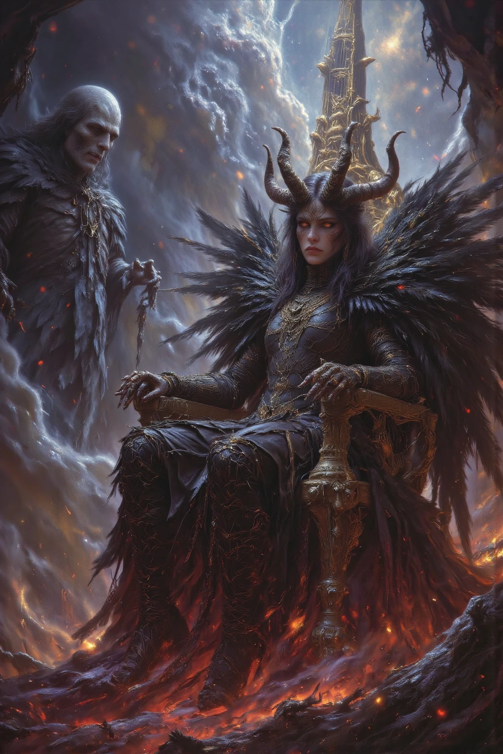 evil demon taking over the world, terror above a pile of corpses, fantasy, intricate, elegant, highly detailed , trending on artstation, sharp focus, dark lighting, intricate details, highly detailed, UHD, realistic, horor movie style, dynamic composition, 8k, Mysterious, Light particles, with light glowing, Mshiff, wallpaper art, masterpiece