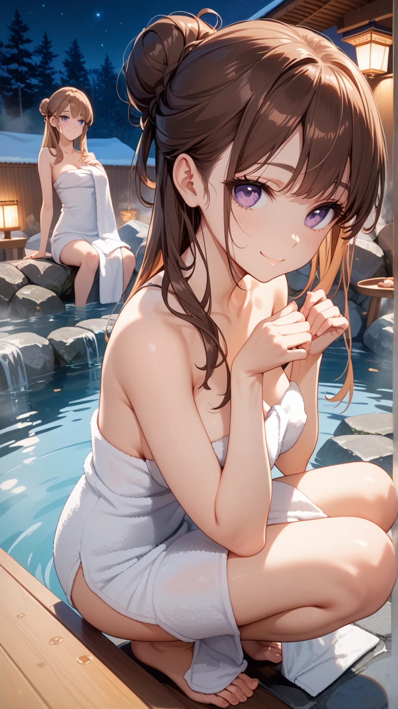 (masterpiece、Highest quality:1.2),Frame In、 Cowboy Shot, solo, One Girl, Seeing the viewer, (Highest quality, 8k, oil, Tabletop:1.2), Very detailed, (Realistic, Realistic:1.37), Vibrant colors, Pink Tank Top、Black ide Ponytail、Brown Hair、smile、Night Pool、Pool at night、