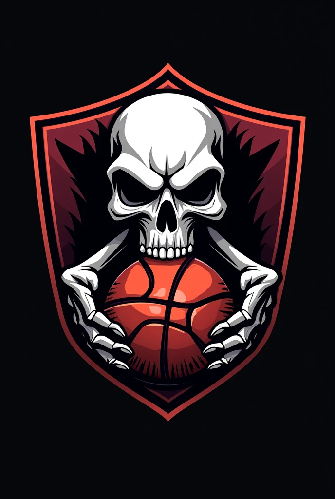 Logo for a basketball team with a skull and a basketball 
