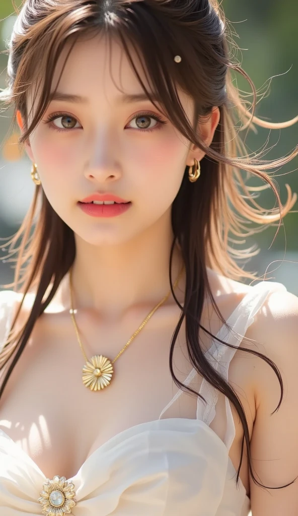 ((Realistic, 8k, Top Quality, Masterpiece: 1.5)), Best Quality, Illustration, Ultra-detailed, finely detail, high resolution, 8K Wallpaper, Perfect dynamic composition, Beautiful detailed eyes, (sexy office casual clothes :1.3),((Big breasts)), Natural Color Lip, Random and sexy poses, (street), 20 years girl, sweaty skin:1.3, (beautiful detailed face and eyes:1.4),(dark brown hair, medium long hair:1.2), Highly detailed face and skin texture, Highly detailed lip texture, Beautiful detailed eyes, Raw Photo, ((Very Delicate and Cute Japanese Girl:1.4)), (1 girl)), Perfect Style, necklace, earrings, (handbag:1.2), realistic shadows, ((look away:2)),((focus on sexy cleavage:1.3))