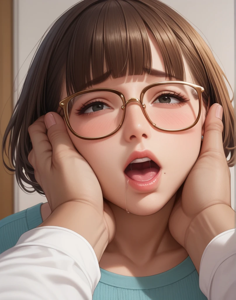 Highest quality, RAW Photos, Realistic, face, Incredibly beautiful girl, cute, length Hair,ponytail,Glasses,Written boundary depth, High resolution, Super detailed, detailed, Very detaileded, extremely detaileded eye and face, Sharp pupils, Realistic students, Sharp focus, Cinema Lighting, Japanese, Short Woman, Physical build, Arms are short, length, Narrow eye, Fleeting atmosphere, 10 years old, Brown Bob Hair, ((thin lips)), White swimsuit, masterpiece, Highest quality, Detailed skin, Detailed face, fine grain, 8k, Excellent anatomy, Full body portrait,flat breasts, small breasts, small,( small bust: 1.2), small bust, (slim, small, flat, small), thin, Delicate and sexy collarbone, One Girl, (beautiful girl, Delicate girl:1.3), (10 years old:1.3),
(((masterpiece,Highest quality,In 8K,Very detailed,High resolution,Anime Style))),
One Girl,(Maid),making eye contact,(kneeling down at viewer'feet and looking up at viewer:1.5),feet_get away far from,(Crouch in front of the viewer:1.1),From head to feet:1.3,Squatting with the audience;feet,((Open your mouth, Squint_eye:1.2)),full-face_blushed,Sweaty_odor,(sodden face and sodden chest),full-face_blush,face_concentrate,leather_dog_Collar with chain:1.2,((Chained_Bondage)),(Immerse yourself in the skin),グRace,Presure,swing_chest,Race,(drunkenness),completely beautiful Japanese face,double eyelid, Double eyelashes,Lip detailed,carefully render the textures of skin and hair,perfection_teeth:1.3,short_Bob_hair,
,clean_white_floor,Glasses,