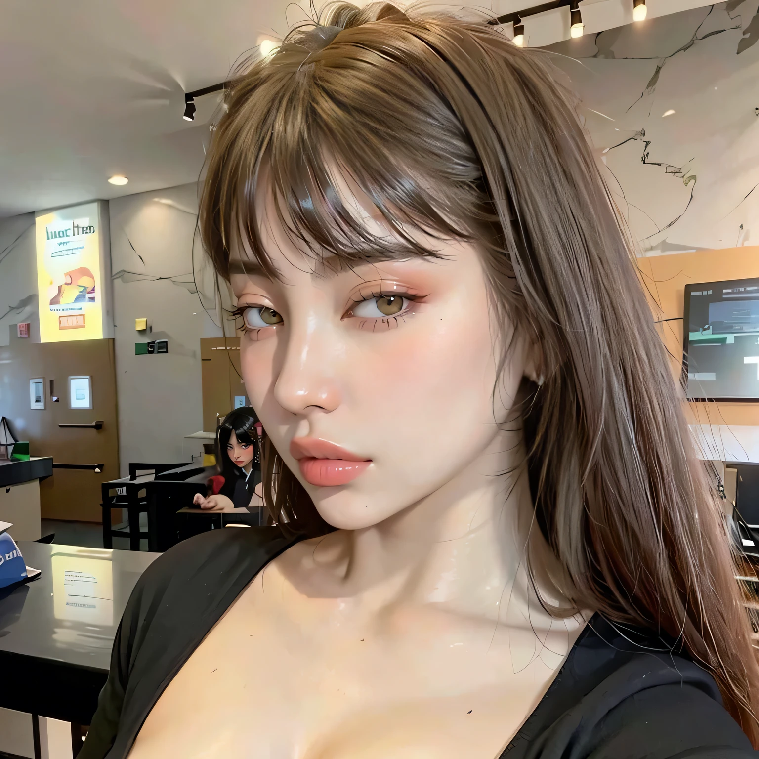 Beautiful details, suit, Natural Lip, Big Breasts, Natural Hair, Office Room,A revealing skirt、(Reddish brown wet shiny hair)、(Floral編み込みカチューシャ、Half Up、Floral,),(Space Blade、Voluminous fishtail braid、Twisted pan、)、(The bangs are see-through)、hairpin、hair ornaments、Blushing cheeks、Pointed red mouth、Large Breasts、Perfect body curves、Beautiful clavicle、Wet Hair、Wet Face、Wet body、Wet Skin、Wet costume、Detailed clothing features、Detailed hair features、Detailed facial features、Looking into the camera、(Dynamic Angle)、(Dynamic and sexy pose) )、Cinema Lighting、(masterpiece、Highest quality、Ultra-high resolution output images、Write Boundary Depth、Intricate details、Add depth to your subject with contrast between light and shadow、)、Digital Illustration、Single-lens reflex camera、(Realistic:1.3)、(8K quality、Anatomically correct facial structure、)、(Picture Mode Ultra HD、)