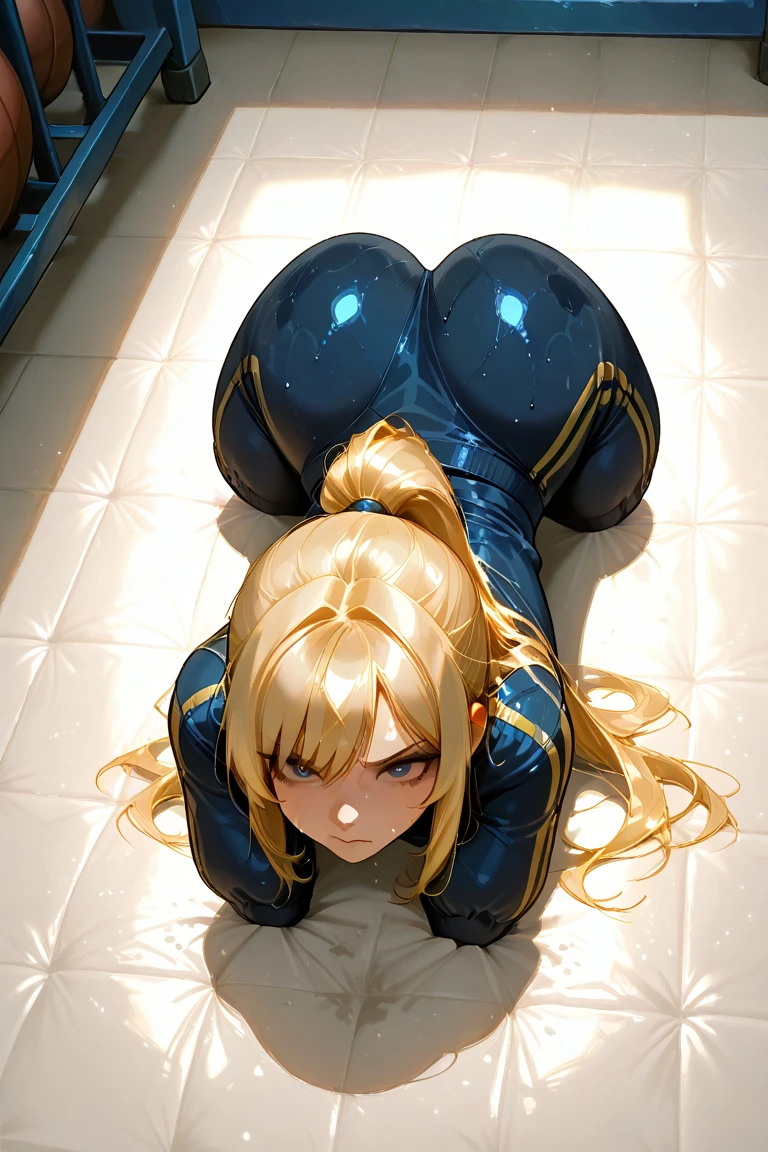 Shiny blond hair, very long hair, sophisticated haircut, ((((hair fully braided)))), ((small twisted braids)), thin and oval face, submissive, ((((naked)))), cute and blushing 18 years old anime girl, look away because she is embarrassed and blushes, bright blue eyes, detailed face, detailed members, detailed arms, detailed hands, Girl lying, tied by ropes, shackled, can no longer move, tied tightly, very hard tied up with lots of ropes, hampered by so many ropes that she can no longer move, bound hands and feet, ropes tie his whole body, tied extremely tightly and forcefully to her bed by a lot of ropes, its limbs are strongly tied together by ropes, his torso is tied up with thick cords, her chest is so tied up with ropes that it sticks out, her legs are tied tightly with thick ropes, his hands are tied behind his back with ropes, she can no longer move her feet, her hands which are tied by thick ropes, she desperately tries to free herself, likes to be tied tight with big ropes, likes to be immobilized by big ropes, lying down, his hands and feet are strongly tied to the railing of his bed, his legs are pressed together and tied with ropes, its limbs are held vigorously by imposing ropes, her hands are tied securely behind her back by ropes, her chest is compressed by strong ropes, she is pressed against her bed and restrained by large ropes, (shibari, arms behind the back:1.4), (hands on the back), (masterpiece, best quality) 1.5, 1girl, solo, (sexy, beautiful woman, perfect face, perfect eyes, perfect hands), samus aran, (hands on the back), Spread the legs, s' ((lie in bed by big ropes)), ((close up of the girl)), ((((lie in bed)))), ((((arms tied behind the back, Legs Tied,La fille est allongée sur le ventre, La fille est allongée sur le sol:1.5)))), ((((girl seen from behind:1.4)))), ((((girl lying down on her stomach:1.4)))), ((((Outstretched arms:1.5)))), ((((Detailed hands:1.5))))
