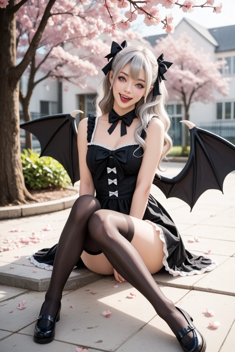 /*Quality writing*/
of the highest quality, 16 K, masterpiece, hyper detailed face, very detailed lips, Detailed eyes, Realistic pupils,
BREAK,
/*Characters and expressions*/
(Extremely beautiful girl:1.3), Japanese Girl, 1 girl, Light on Face, (sliver hair:1.3), 18 years old, (((Very sweet smile))), 
BREAK
/*garments*/
(purple demon costume:1.2), fluffy frills, (demon horns:1.2), (demon tail:1.1), (demon wings:1.3),
BREAK  
/*Pose*/
(Lift the hem of the skirt, Lift the hem of the skirt with both hands, Lift the hem of the skirt yourself), from below, squatting, (white lace panties:1.3), nice hand, Perfect hands, 
BREAK
/*Angular posture*/
(sparkling night sky:1.2), (festive carnival atmosphere:1.3), (many flower:1.2), carnival, Halloween, town, (Halloween party:1.2), jack-o-lantern, bat, Looking at Viewer