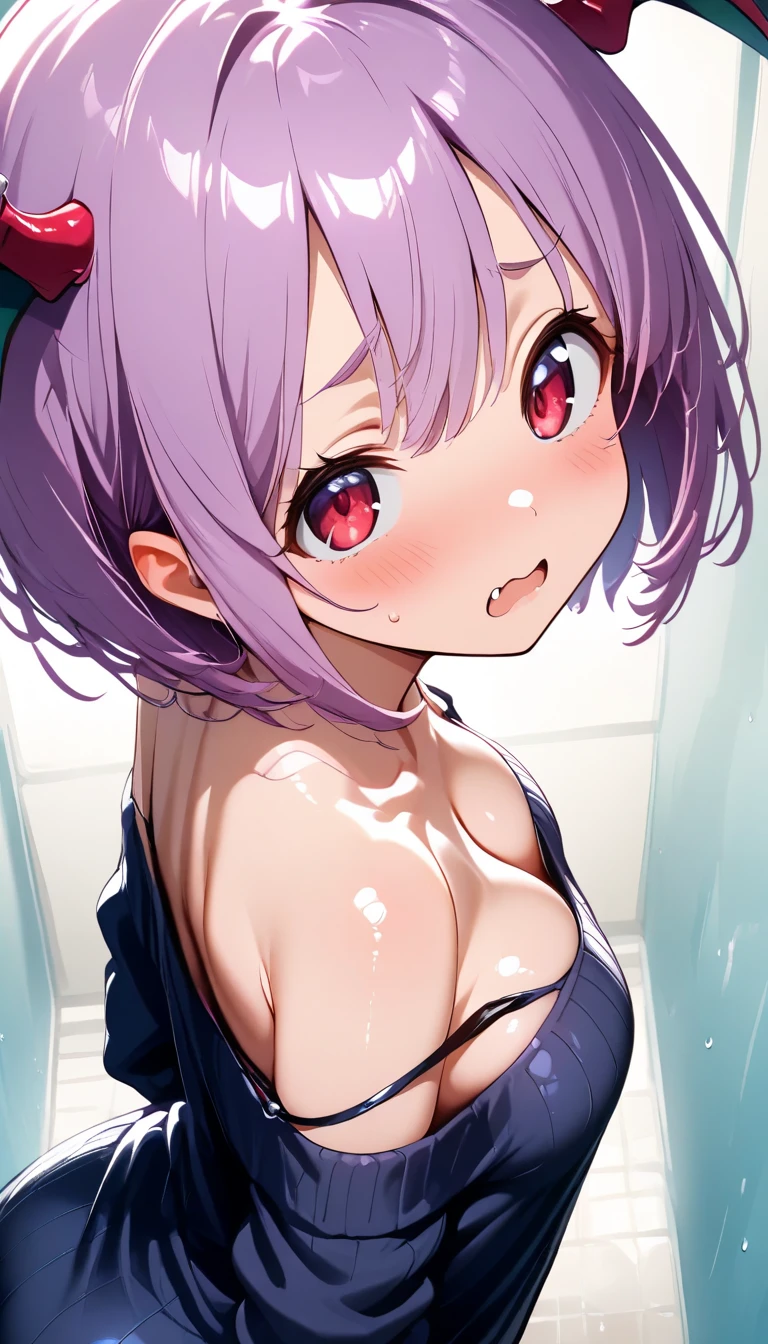((masterpiece,best quality)),high resolution,ultra detailed,8k,16k,detailed background, perfect lighting,detailed beautiful eyes,1girl,nsfw,embarrassed,blush,look at viewer,(from front),fisheye lens,(steam,sweat:1.2),confused,(nude,arms up,show off armpits,upper body:1.4),naughty face,wavy mouth ,haru urara,pink hair,pink eyes,long ponytail,short stature,little_girl,small breast,flower shaped pupils,(anime style:1.2),seaside beach
