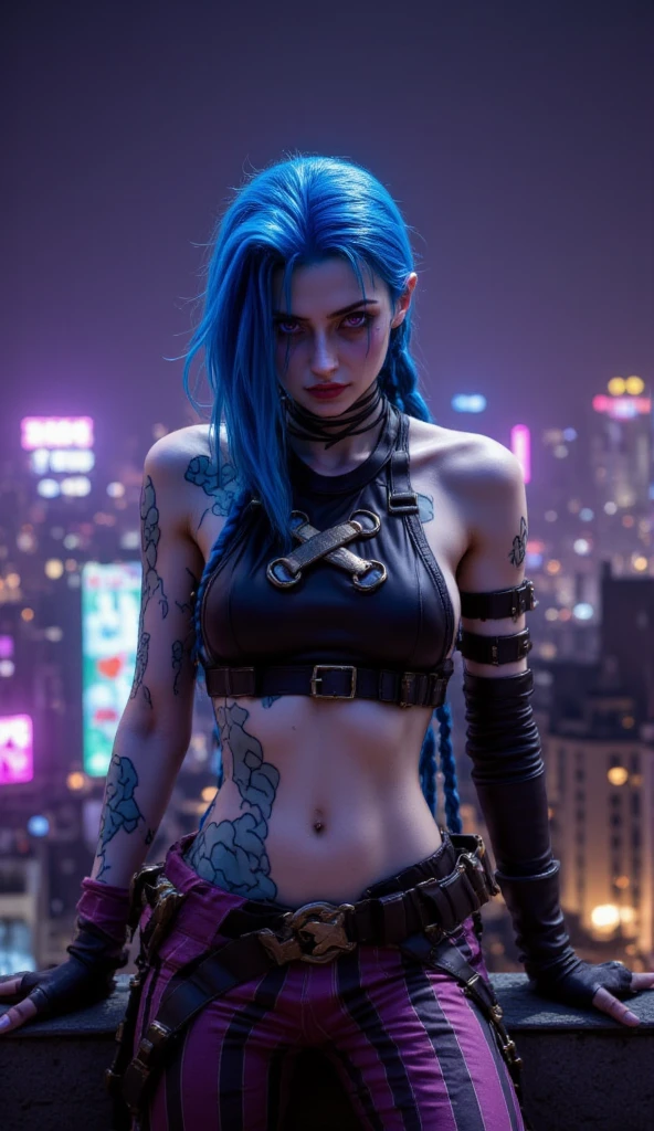 Arcane Bad Luck,(naked breasts), without bra a woman with blue hair and tattoos, cyberpunk woman anime woman, pants, Beautiful angry cyberpunk goddess, cyberpunk artstyle, cyberpunk anime digital art, cyberpunk anime art, Arcane Jinx Retrato, cyberpunk anime art, cyberpunk themed art, Cyberpunk dark fantasy