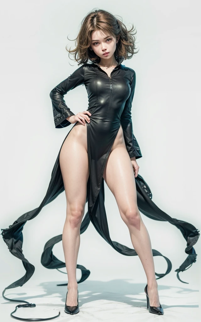 Masterpece, high quality, 1girl, tatsumaki one punch man, green hair, churly hair, green eyes, black wear, black clothes, fullbody, naked, Sexy hentai art, realistic, detail, 8k