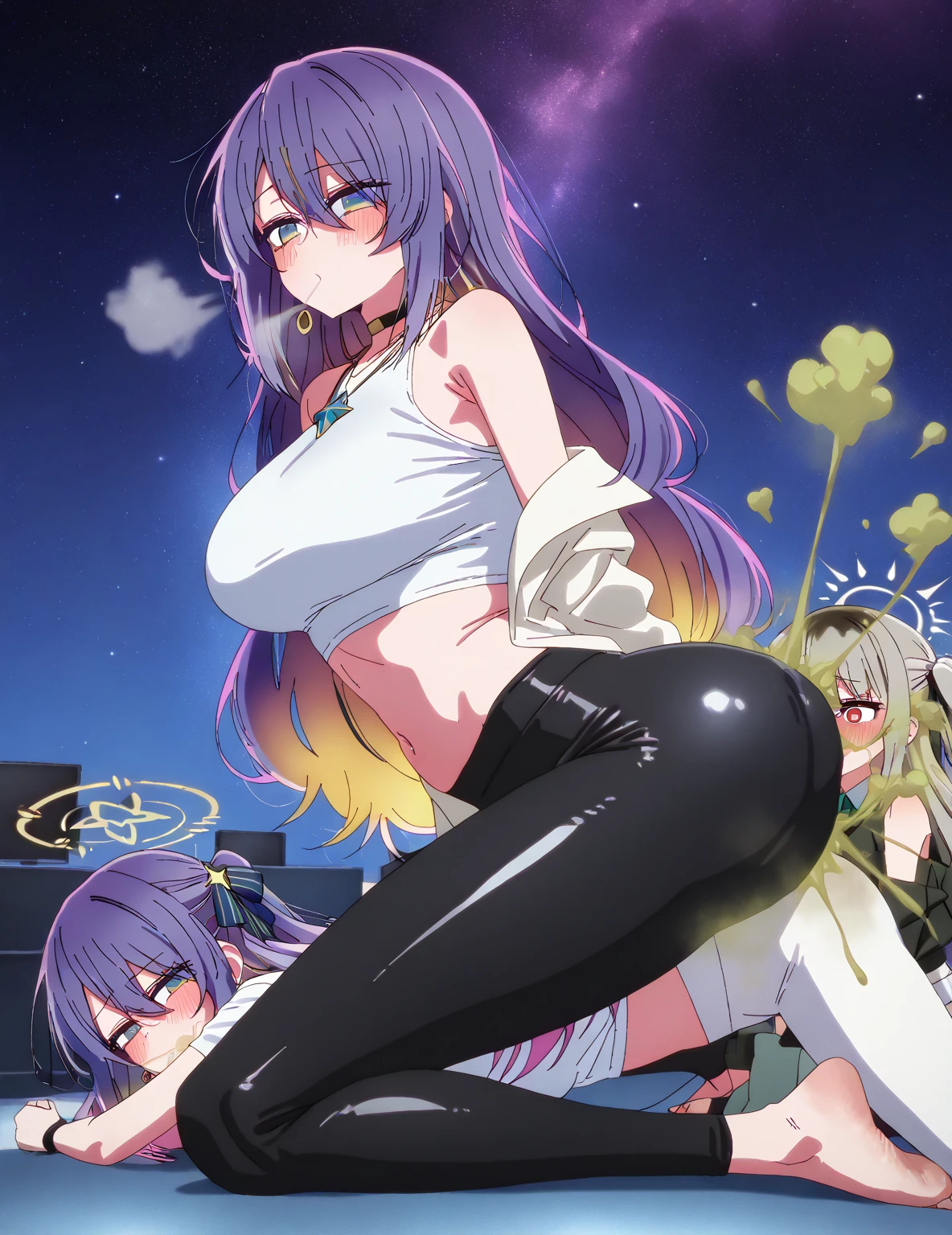 NSFW,masterpiece,Highest quality,High resolution,Super detailed,Shiro \(no game No life\),Young Girl,Long Hair,Multicolored Hair,Hair between the eyes,Gradient Hair,Yellow Eyes,Flat Chest,Erect nipples,uniform,Open clothes,Micro Mini Skirt,despair,((Oho face)),Embarrassed,blush,excited,Estrus,orgasm,Trembling,(Climax),(Squirting),(Ahegao),Roll your eyes、squint,(Middle-aged men),(Having intense sex),Insert,Creampie,hug,Inside the train,From the side,(Molester)