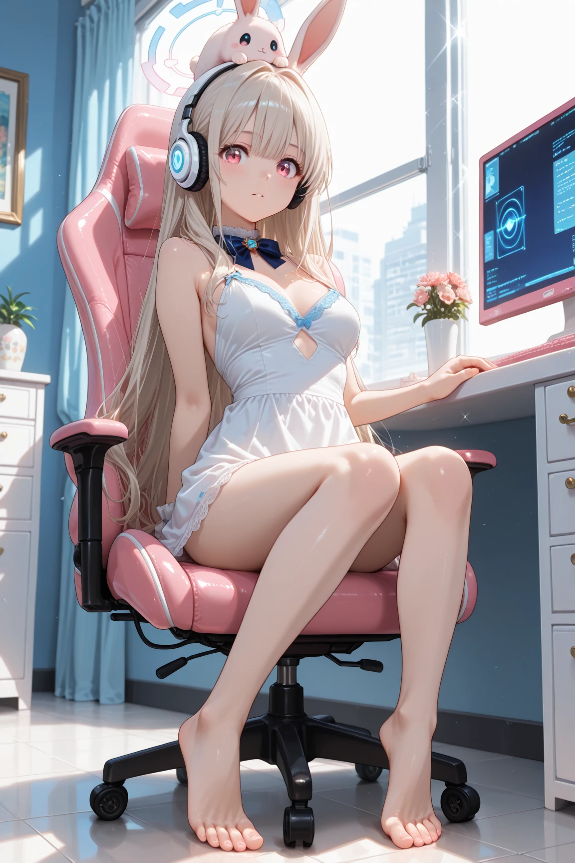 melhor qualidade, alto_Resolution, distinto_imagem, fundo detalhado ,garota nude vagina,quarto gamer, computer, cadeira,sexo, noite,