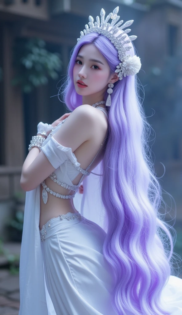 Surrealist portraits of women by David Hockney and Alphonse Mucha，Fantasyart，photographrealistic，rainbow hair color，动态照明，artstation，poster for，Volumetriclighting，Very detailed faces，4 k，Award-Awarded，，1girl，in the darkness nigth，deep shading，low tune，Cowboy photos,(formal outfit:1.4),long whitr hair,whaite hair,