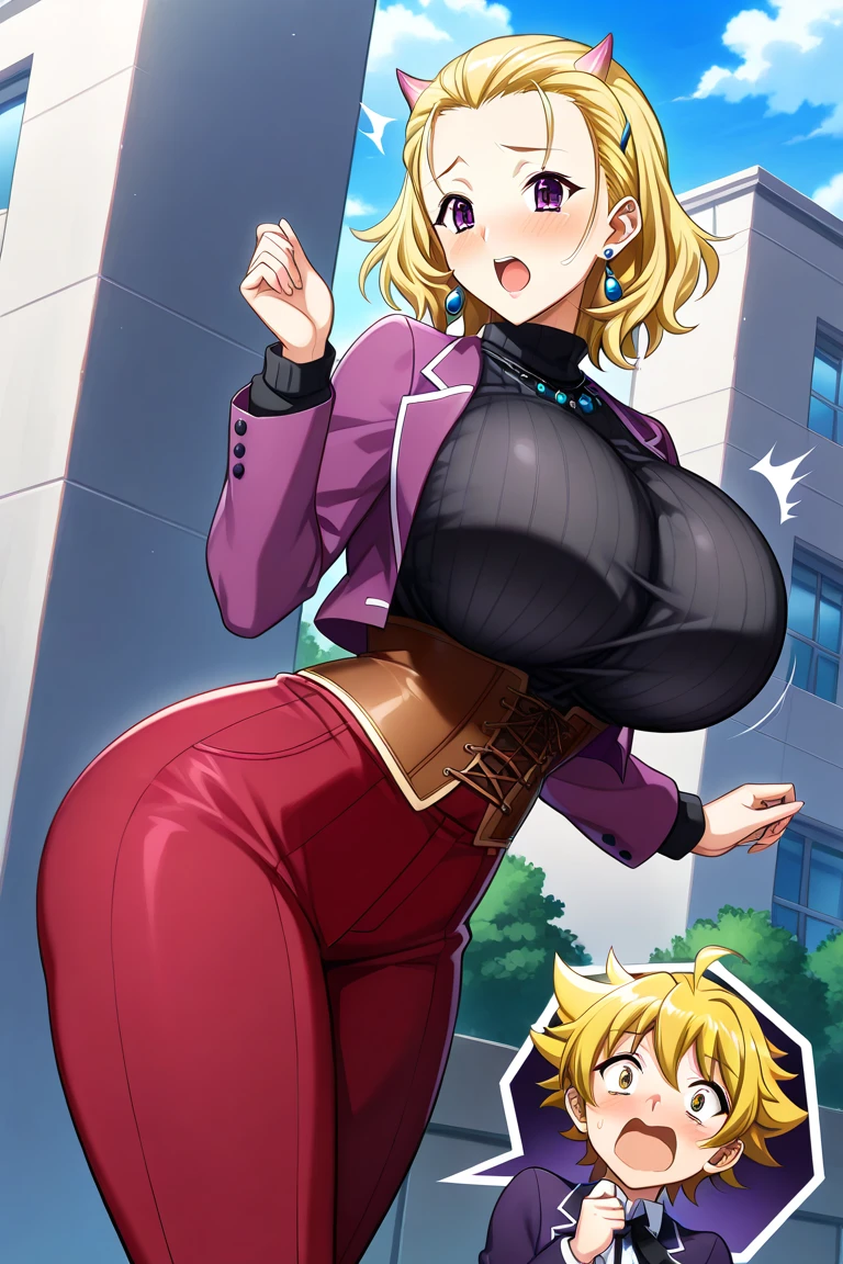 (1women:1), anime style, (masterpiece, best quality, ultra-detailed:1.8), wide hips, huge thighs, voluptuous, (thin waist:1.6), (gigantic breasts:1.4), clothed, pencil dress, huge nipple bulging in clothes, covered nipples, dynamic lighting, seductive and alluring aura, walking glamorously in the city, flowing hair, detailed background, detailed face, (crowd), surrounded by people, venusbody