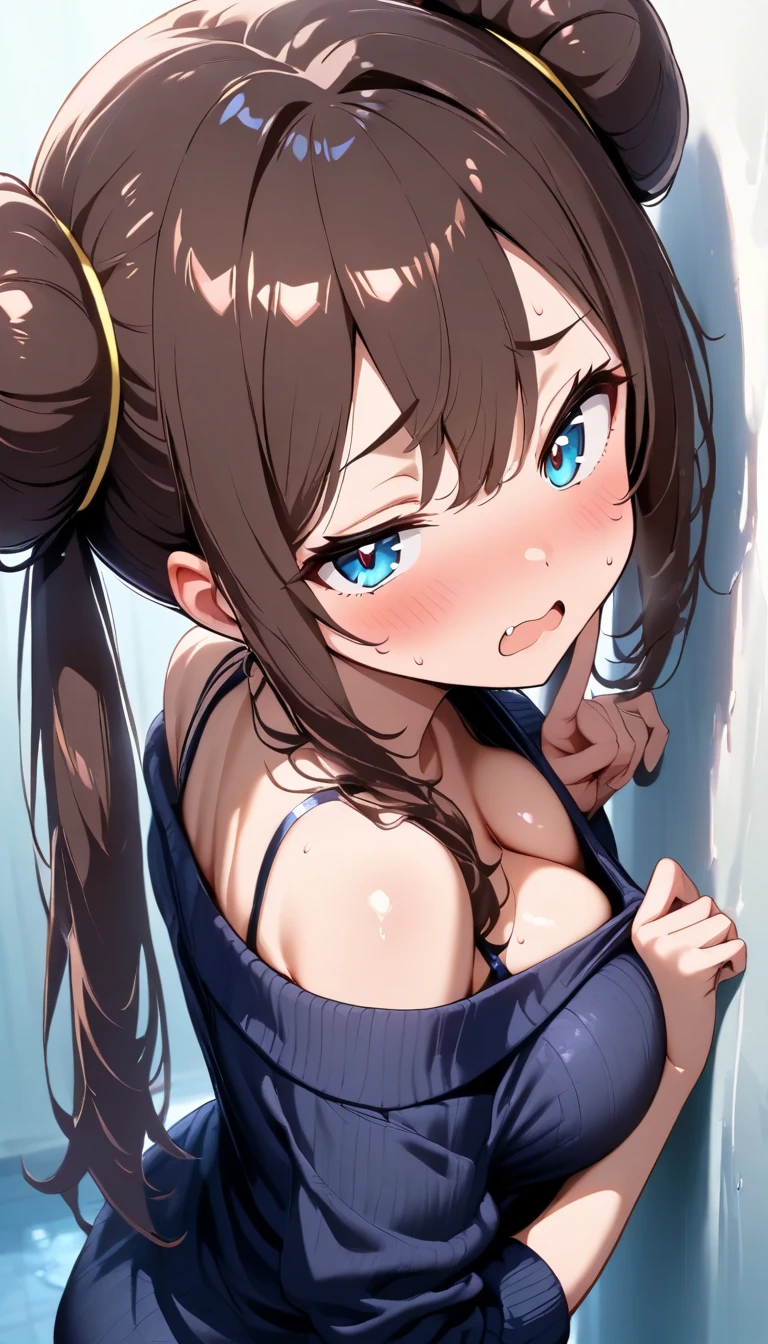 (nsfw1.3), (perfect anatomy, balanced proportions, extremely cute illustration:1.1), in the train, crowded train, brown hair, brown eyes, long hair, twintails, hair ornament, arms behind head, armpits, (embarrassed, crying hard), (legs spread widly apart in an M-shaped pose, sitting in a deep M-shaped split, legs bent and spread in an exaggerated M-position, knees bent, feet pointed inward:1.5), pantyhose with frill, french sleeve, (dark navy one-piece swimsuit), baby face, cute round face, (angle from below:1.2),