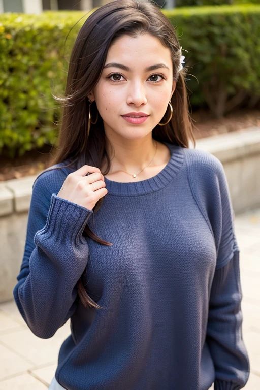 a close up of a woman in a yellow skirt and blue sweater, blue sweater, in blue and yellow clothes, cute young woman, gorgeous young model, young and cute girl, wearing a sexy cropped top, lovely woman, blue outfit, captivating and enticing, beautiful midriff, beautiful young himalayan woman, ukrainian girl, portrait sophie mudd, beautiful and smiling