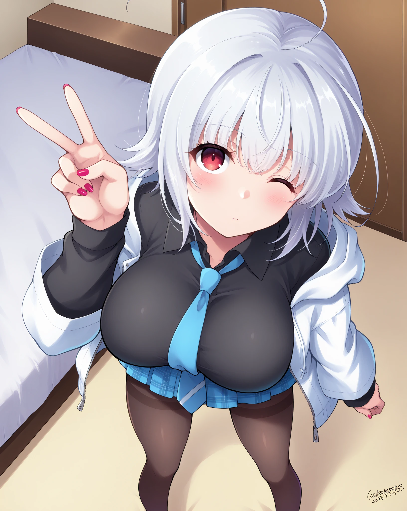 nsfw,1 girl,White hair,White microBikini,Covered nipples,heart-White pubic hair,masterpiece, best quality, very aesthetic, absurdres,masterpiece, best quality, very aesthetic, absurdres,masterpiece, best quality, very aesthetic, absurdres,looking at viewer,(double v),(squat),Legs apart,masterpiece, best quality, very aesthetic, absurdres Finger licking