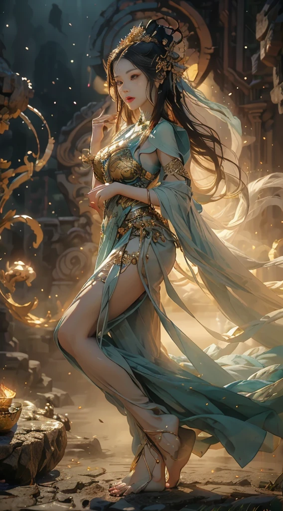 (masutepiece, of the highest quality, Best Quality, Official art, (Beautiful and aesthetic:1.4), (watercolor paiting:1.4) ),  (izanami1.5), Goddess of Japan mythology, Dignified beauty, a goddess of creation、Goddess of Life、Komono、((((Komono))))、Support for samsara, God's Grace, Gentle and meditative expression, Flowing Celestial Garments, brilliance、created all the landscapes and worlds on earth, A dazzling dance of lights, Whispers of ancient lore