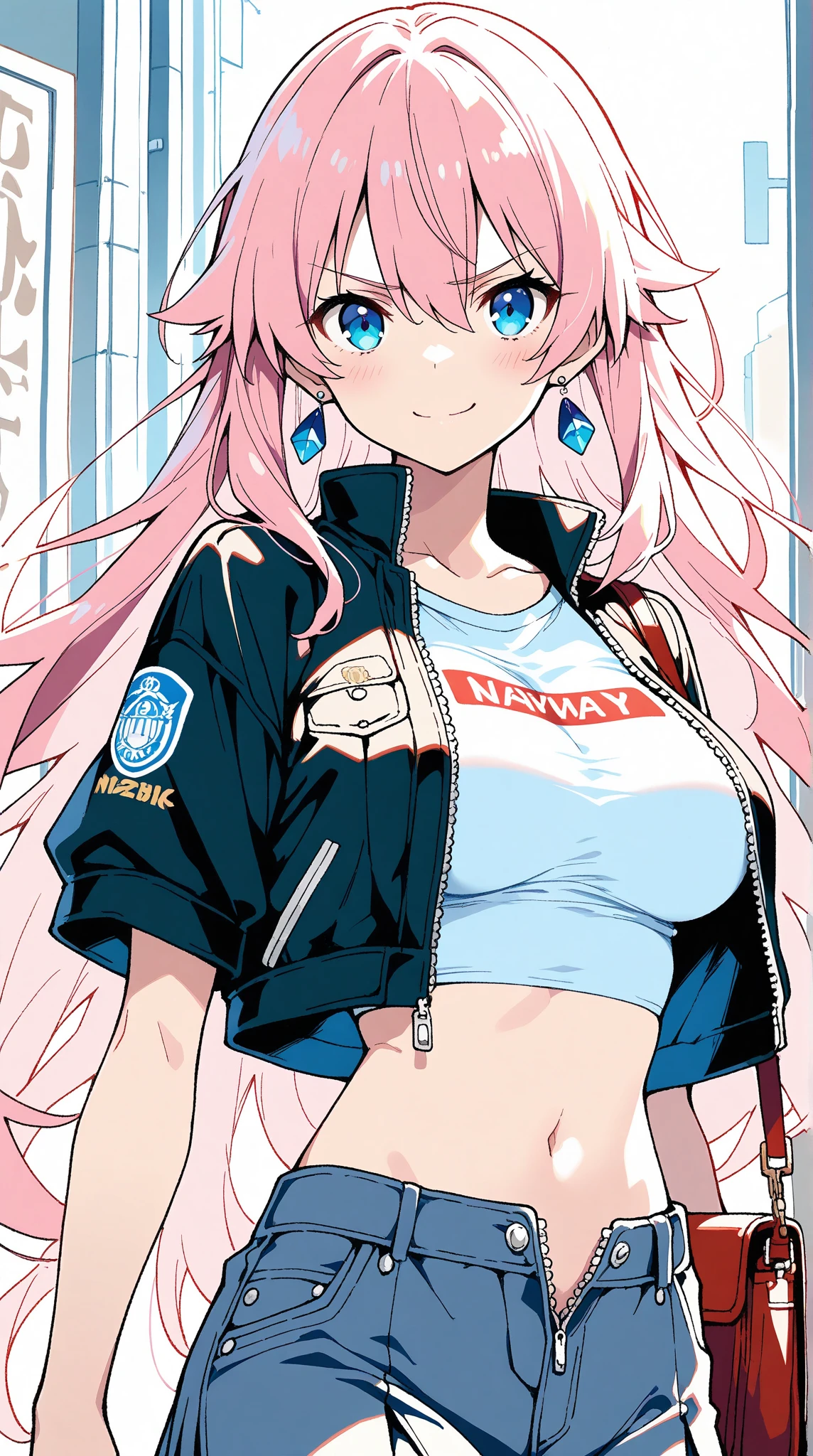 masterpiece, highest quality, High resolution, 1 girl, ticker, long hair, big breasts, race_Queen,pink leotard, Jacket, embarrassing,closed mouth, field,