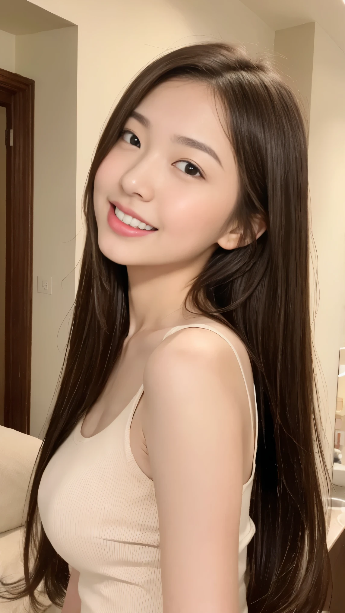 realistic portrait photography, young woman with mouth wide open as if eating a hot youtiao (Chinese fried dough), upper body visible, natural pose, expressive face showing surprise or delight, mid-shot with slightly low angle, focus on mouth and face, soft indoor lighting, Sony Alpha 7R IV, Kodak Portra 400, ultra detailed, realistic facial features, natural mouth shape, ultra realistic --style raw --s 400 --ar 4:3 --v 6