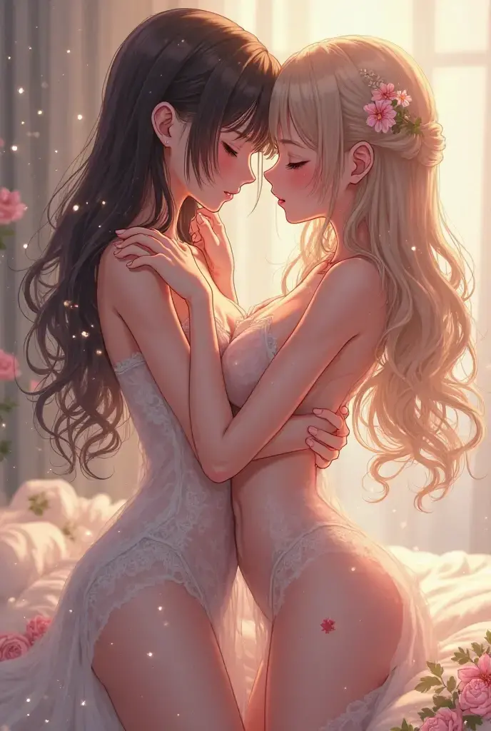 (overarching theme: (girls just wanna have fun)),(multiple subjects)(complex details)(a very high quality,4k,8k,highres,masterpiece:1.2), ultra-detailed, realistic, photorealistic:1.37, HDR, UHD, studio lighting, extreme detail description, professional, vivid colors, bokeh, best quality,realistic,higres,masterpiece:1.2), An Attractive Woman (Majel Barrett-Roddenberry(age 25),(hair light purple)), a secret society of shapeshifting humans [scifi|fantasy], lovely inhuman eyes, silky intricate lingerie, she is working at a playful Disney writers office with her female friend (total of two subjects), (everyone there is deeply in love with one another), (they are hitting one another with large soft pillows and laughing, feathers fly everywhere, they love each other deeply), safe for work, no nudity, show her entire body, full body picture head to toe, seductive pose, magic, power of love, breathtaking, enticing, full body, entire body, show her from head to toe, show her entire body, safe for work, pasties, no nudity, pillow fight, pillow fight