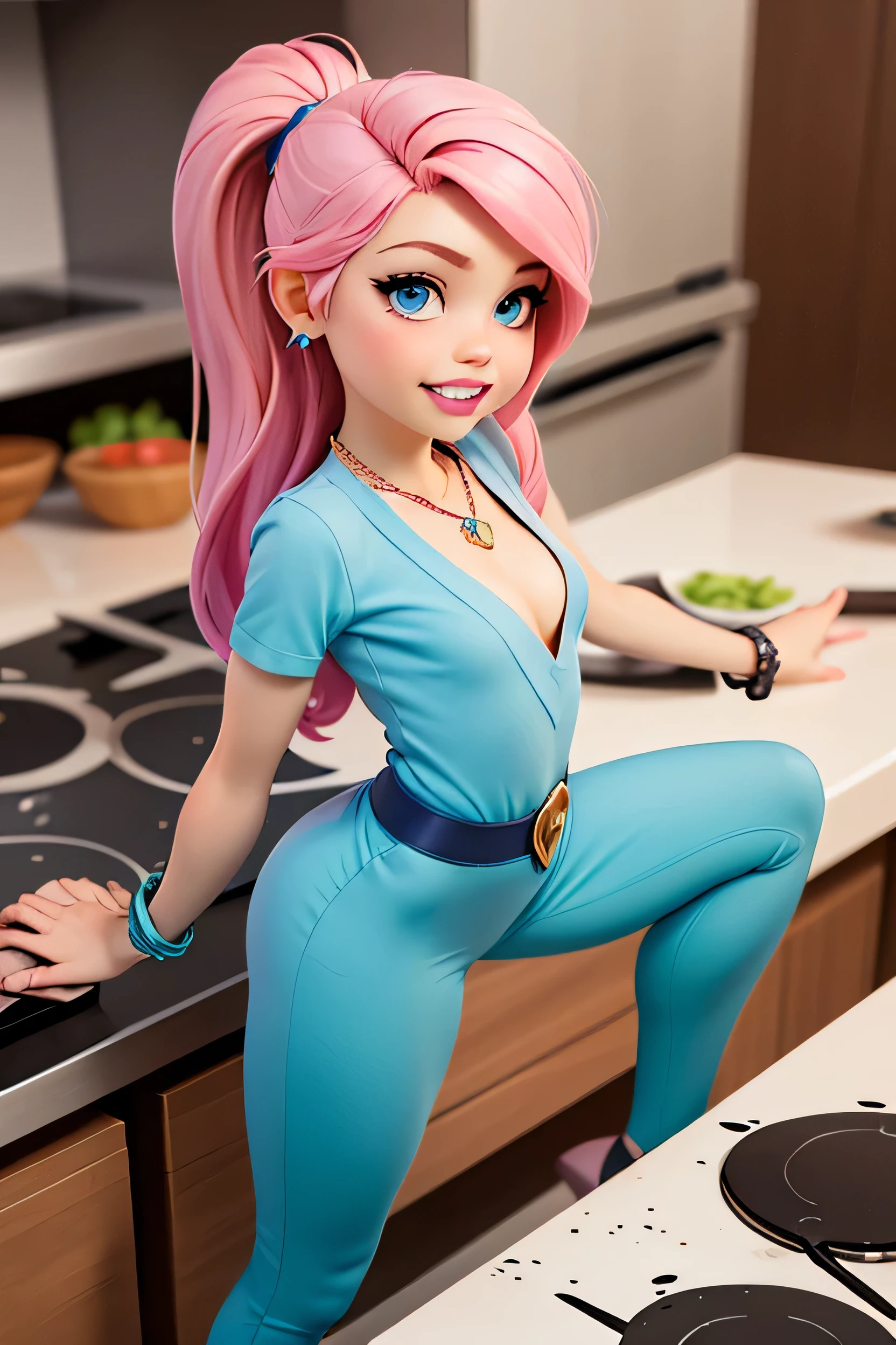 ((((Very tiny hyperrealistic little cute young lux from league of legends)))), (((((very tiny body:1.5))))),(( blue eyes)), (((long hair))), (((((pink hair))))), ((((())))), ((())), (((pink lips))), (), ((((teeth)))), ((((())))), (((cute))), ((())), ((())), (()), (((short sleeve))), ((())), (((small arms:2.0))), (((wide cleavage))), (((necklace))), (((multiple bracelets))), (((()))), ((((flirting)))), (((blue pants))), (((pink princess dress))), (()), (((close up bending over))), (((20yo))), (((cooking)))