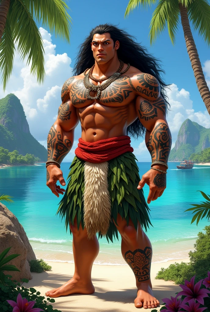 anthro bird male feathers beach muscular detailed realistic intricate colorful detailed feathers in the sun palm trees jungle crashing waves photo hd 8k trending on artstation