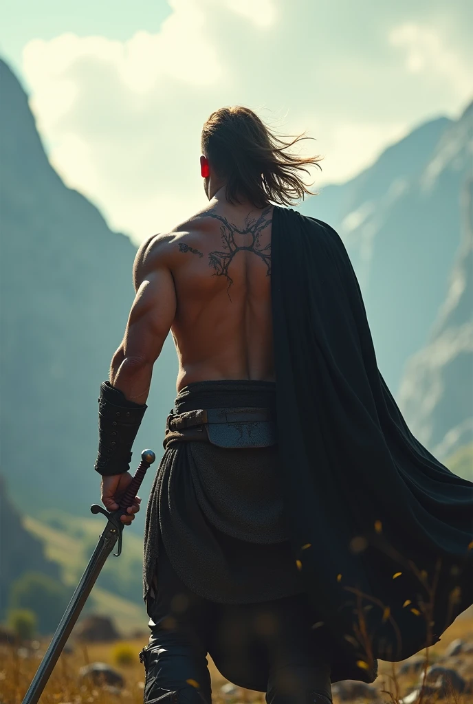 8k, masterpiece, RAW photography, best quality, photorealistic, highly detailed CG unity 8k wallpaper, depth of field, cinematic light, raw, (extremely beautiful and charismatic face, beautiful lips, beautiful eyes), intricately detailed face, (ultra detailed skin), 1 man, in nature, in deep shadows, beautiful young scottish male, (very strong and muscular body:1.3), (topless), (great determined look) :1.3), (shirtless), (highlands, dark night, starry night, blurred background), barechest, tartan kilt, long brunette hair, full-body, dramatic light, storm