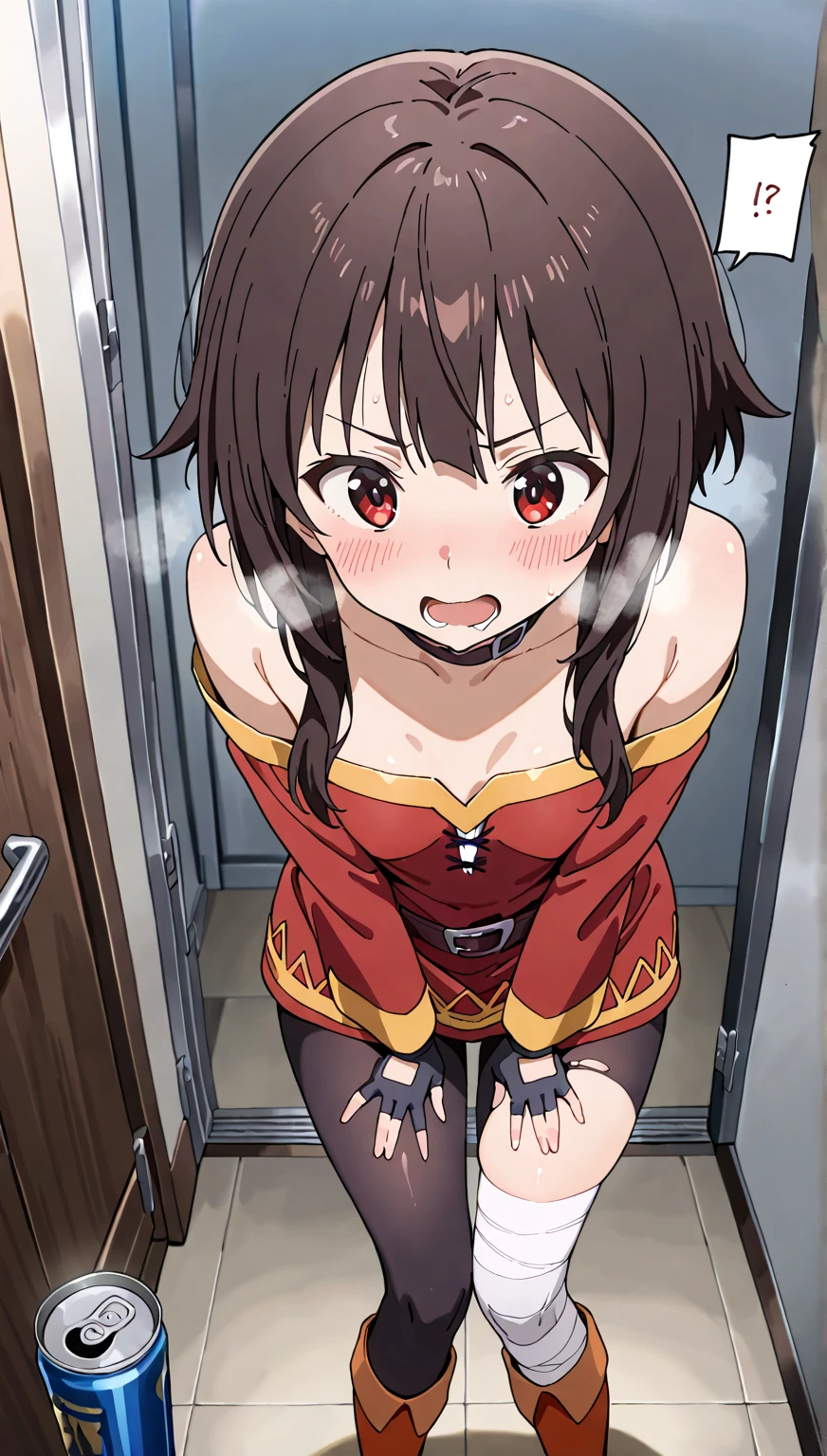 [anime styled]],[[digitalart]],Tomomi_saikyou,black hair,Short hair,bob cut,hair ribbon,midium build,1girl in,short torso,anime screen cap,cel shading,smile, (strong light)、((brighten the subject)),sitting,,((upskirt)),((skirt lift)),(panties)
