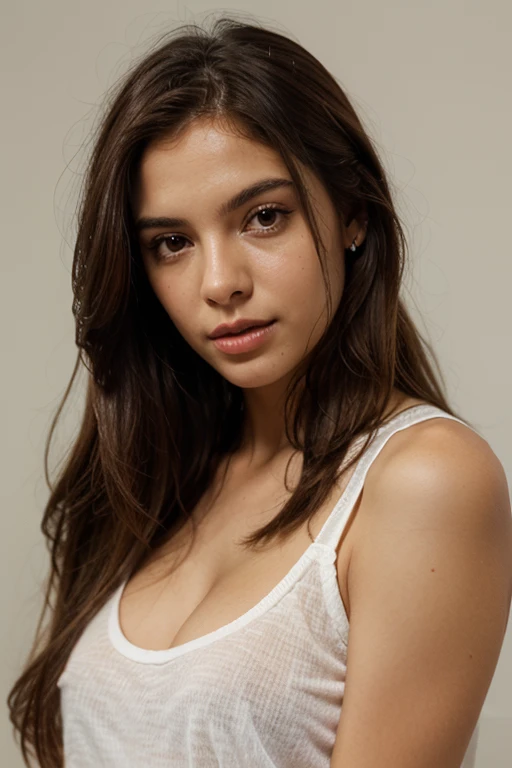((best quality)), ((masterpiece)), (detailed), perfect face realistic photo of beautiful woman with long dark brown hair, Russian, influencer, light freckles, dark brown eyes, big lips, no makeup, instagram, next to black wall, wearing thight sexy white leather corset, doggy style