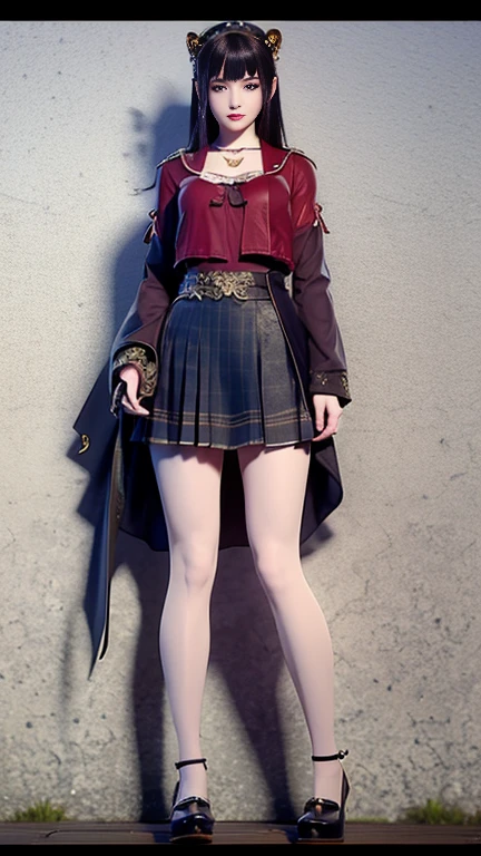,((Perfect Anatomy:1.2,Realistic:1.3,RAW Photos:1.3,masterpiece、Highest quality、Ultra - High resolution、High resolution、Extremely detailed CG、8k)),Cowboy Shot,1 female,alone,18 year old beauty, Japanese、((Beautiful and exquisite face and eyes:1.2,Big beautiful eyes:1.2)),Dark purple hair,Short Bob Cut Hair,Blunt bangs,Medium chest,Slender body,Small Head:1.3,skinny,(Oily skin,Glowing Skin,Glowing Skin),Taisho Steampunk Fashion、mini skirt、barefoot、Combat Boots,soldier、Taisho Punk、