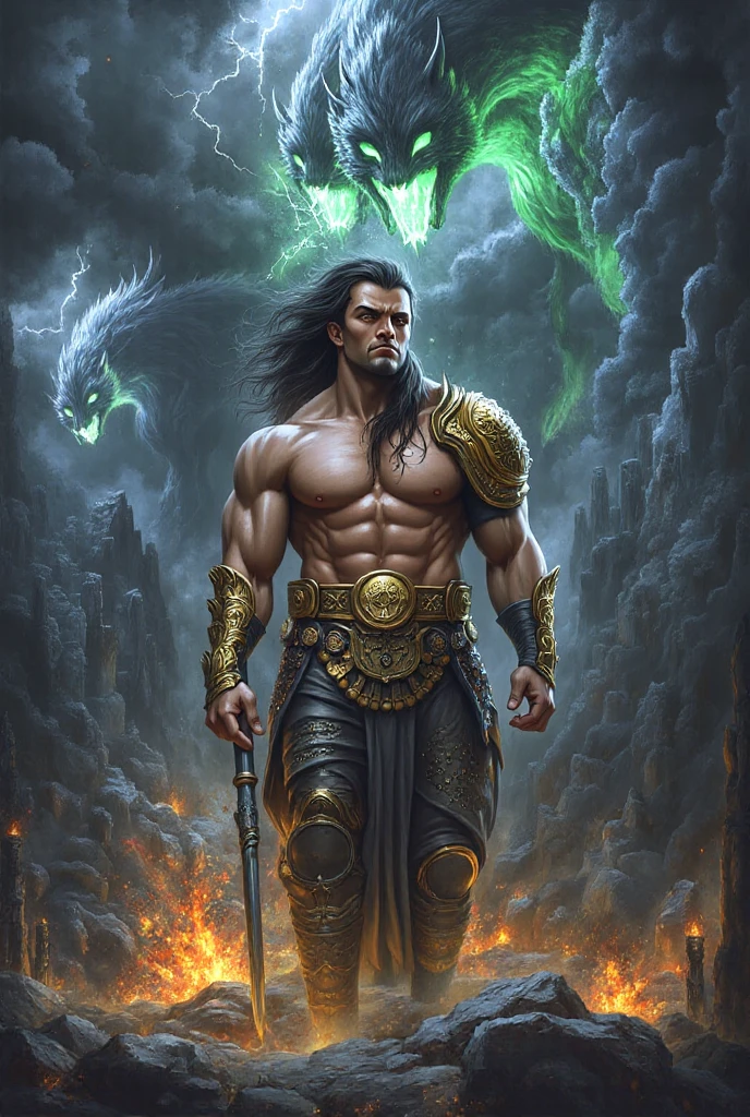 Perfectly Detailed Eye Rendering, close up:1.2, Create an image that depicts Hades, inspired by the book descriptions of Hades and Persephone, written by Scarlett St. Clair. Hades is described as an imposing and seductive Greek god with a dark and powerful aura. He possesses a tall stature and a sculpted body, emanating strength and authority. Her black hair is long and dense, falling in seductive waves over her broad shoulders. (His deep eyes are the most intense blue color), conveying a magnetic mystery. He has majestic black horns that curve elegantly around his head, further underscoring his divine nature. The expression on his face reflects a piercing gaze, full of power and knowledge of the dark world he rules. His skin is pale as the silvery light of the moon, contrasting with the gloomy scenery around him. In addition, Hades is depicted wearing elegant and majestic costumes, which perfectly match his imposing presence. Their appearance is a balance between beauty and power, attracting both admiration and awe. When creating the image of Hades, be sure to capture his dominant presence, the intensity of his gaze, and the combination of his dark and seductive features. The image should convey the strength and mystery that surrounds it, bringing to life this fascinating Greek god of the underground.